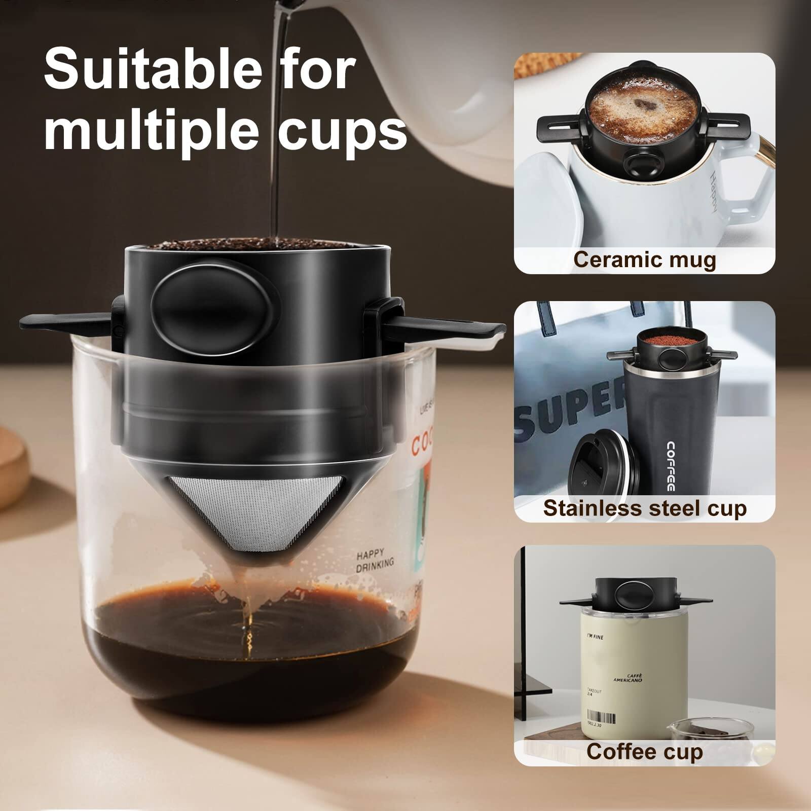 Suitable for multiple cups

Ceramic mug

Stainless steel cup

Coffee cup