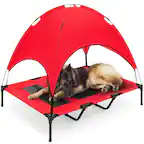 Front. Best Choice Products - Best Choice Products 48in Elevated Cooling Dog Bed, Outdoor Raised Mesh Pet Cot w/ Removable Canopy, Carrying Bag - Red - Red.