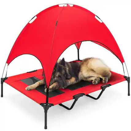 Front. Best Choice Products - Best Choice Products 48in Elevated Cooling Dog Bed, Outdoor Raised Mesh Pet Cot w/ Removable Canopy, Carrying Bag - Red - Red.