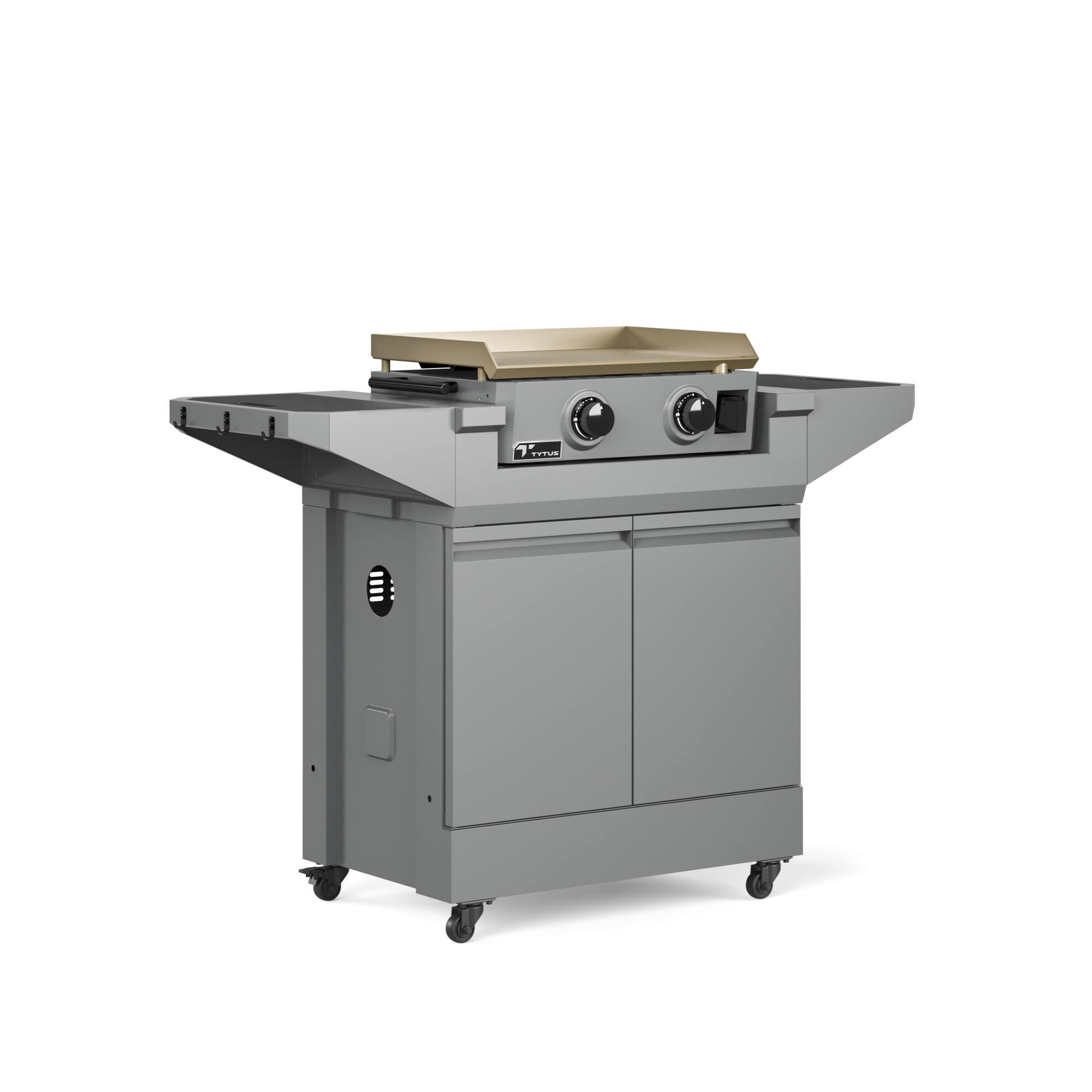 Angle. TYTUS Grills - TYTUS Emberwood Gas Tabletop Griddle with Grill and Prep Cart - Gunmetal Gray.