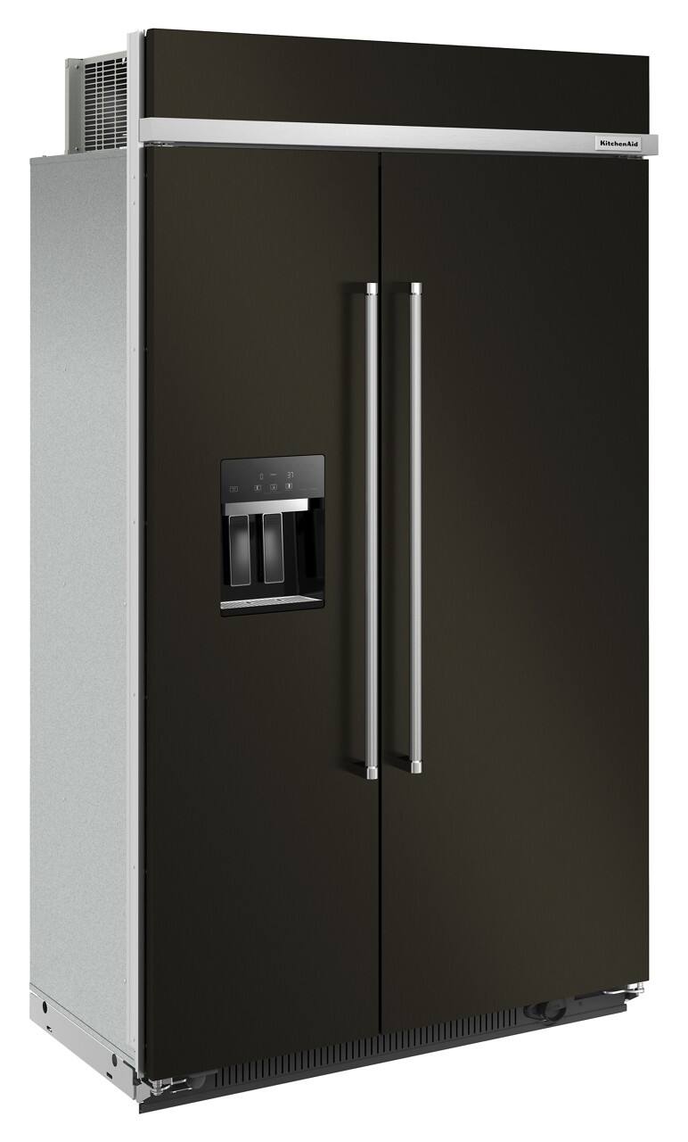 Left. KitchenAid - 29.4 Cu. Ft. Side-by-Side Refrigerator with Ice and Water Dispenser - Black Stainless Steel with PrintShield Finish.
