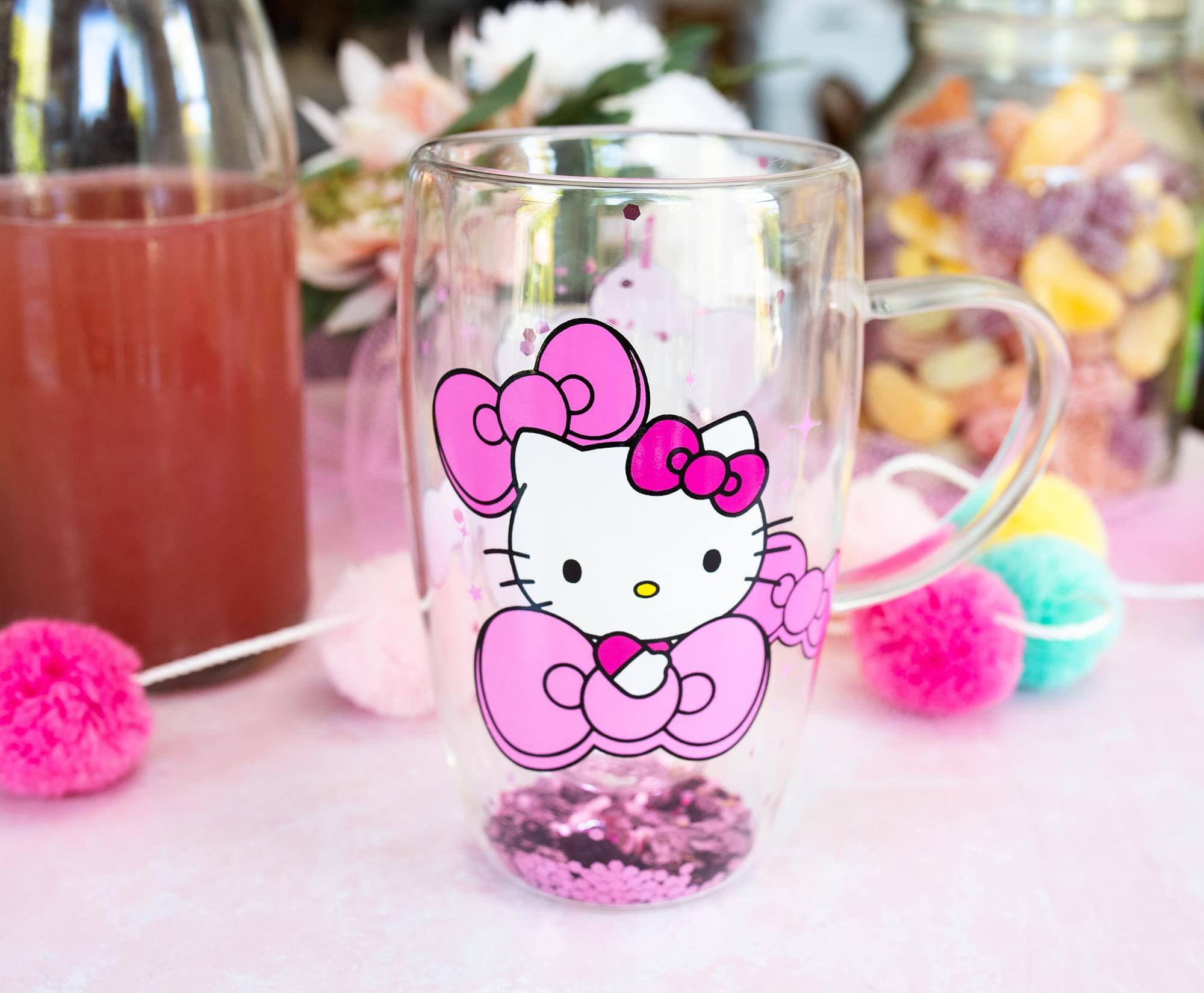 Alt View 10. Silver Buffalo - Sanrio Hello Kitty Bows and Stars Confetti Glass Mug | Holds 15 Ounces - Pink.