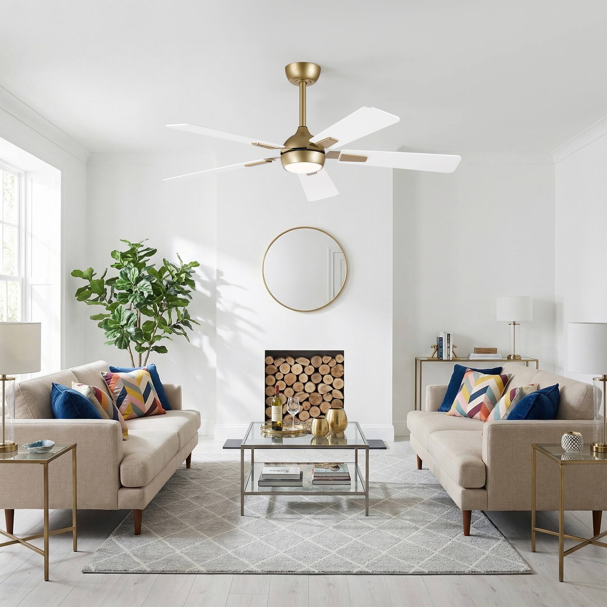 Angle. Vaczon - Vaczon 52" Modern Smart Gold Ceiling Fan with LED Light and Remote, APP Control - Gold.