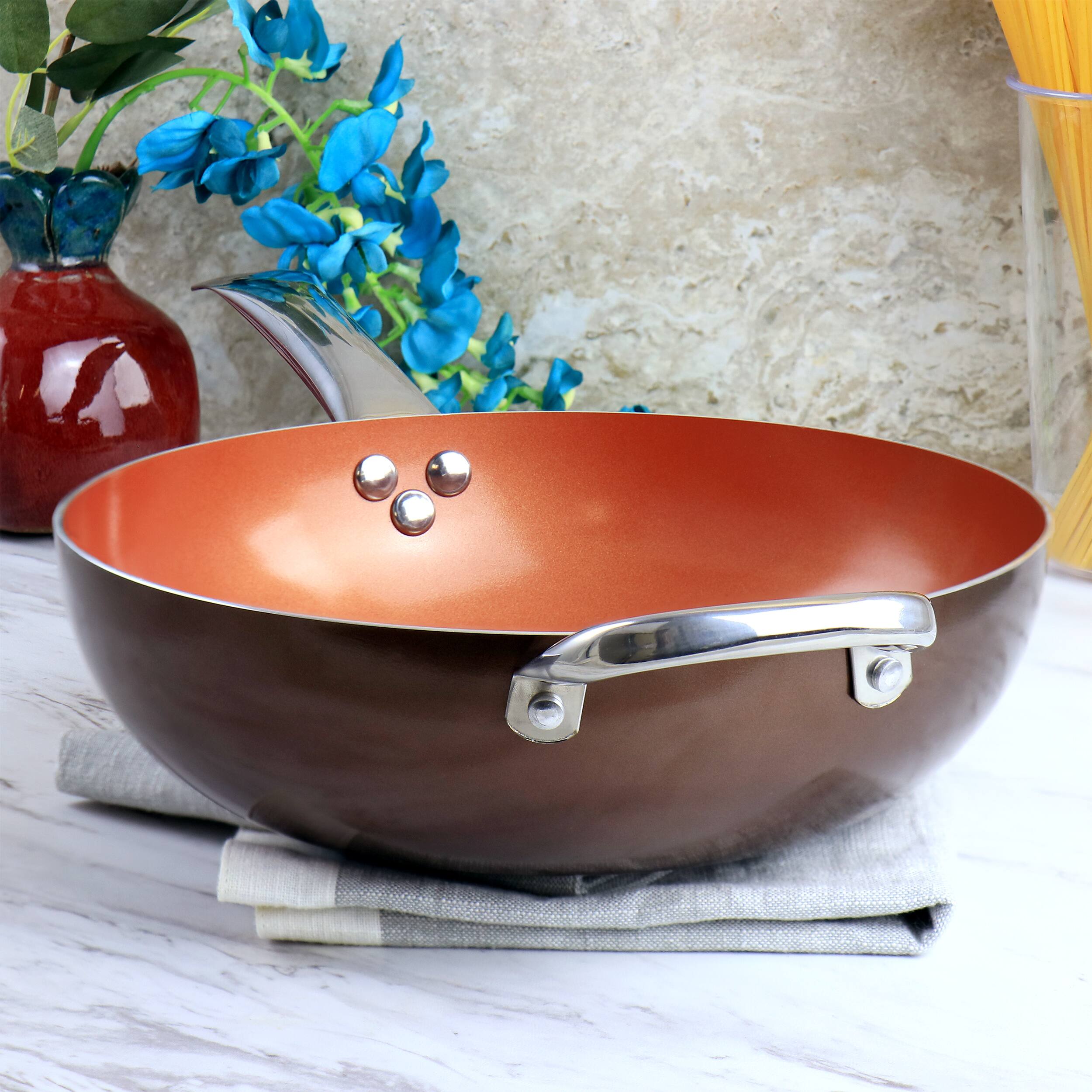 Alt View 5. Gibson - Copper Pan Cooking Excellence 3.5 Quart Aluminum Nonstick Saute Pan in Copper - Copper.