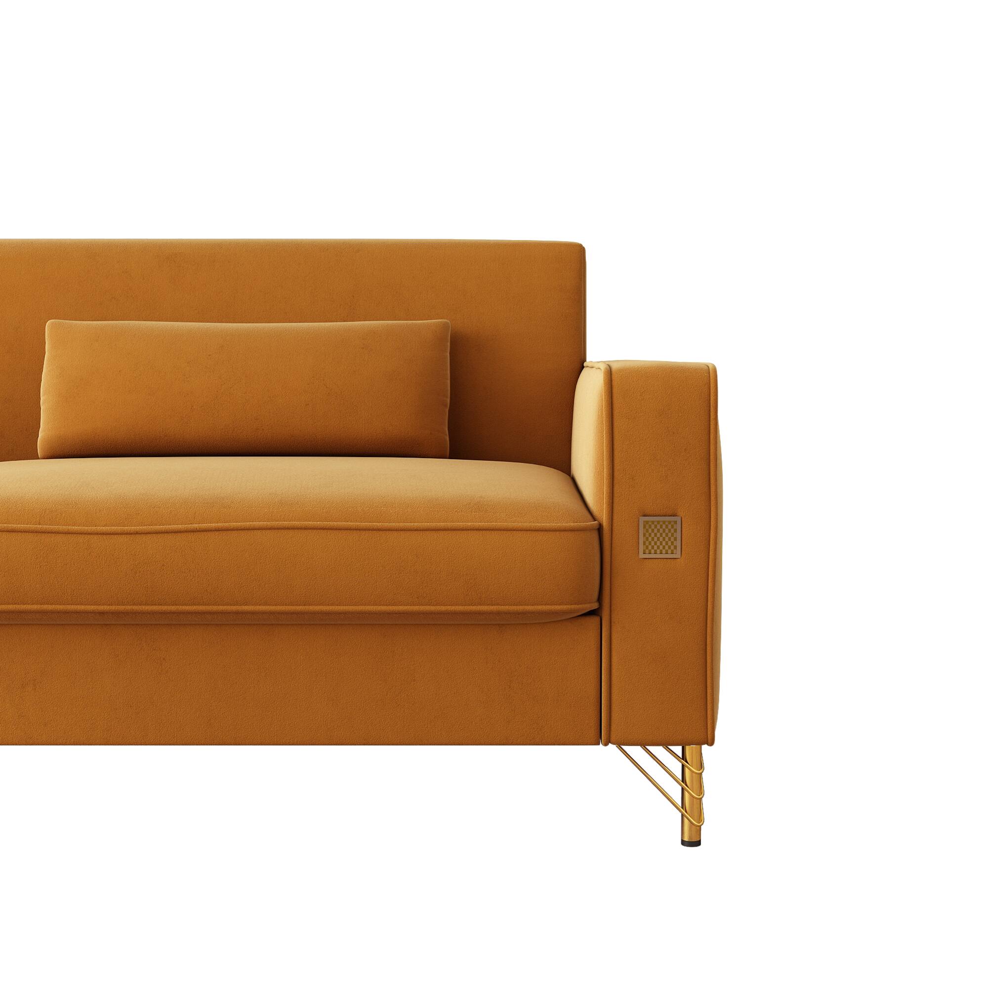 Alt View 1. Anysun - Luxury 3-Seat Velvet Sofa with Gold Accents - Plush Cushions for Living Room & Office. - Orange.