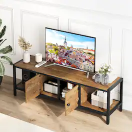 Qeetex - Modern 65-Inch TV Stand for Up to 75-Inch TVs, Entertainment Center with Storage Cabinet & Adjustable Feet - Brown