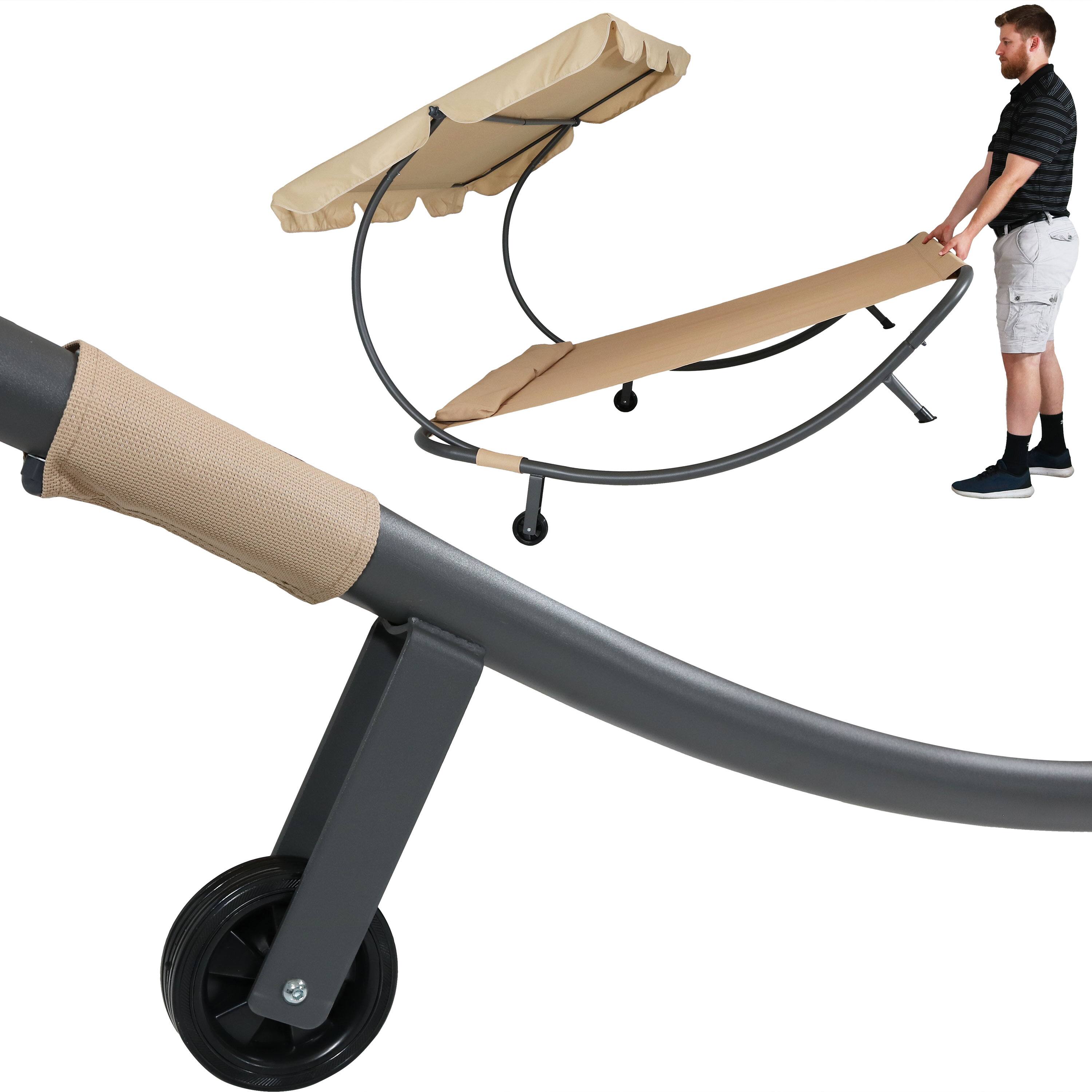 Alt View 4. Sunnydaze - Modern Fabric Double Chaise Lounge Bed with Canopy - Beige.