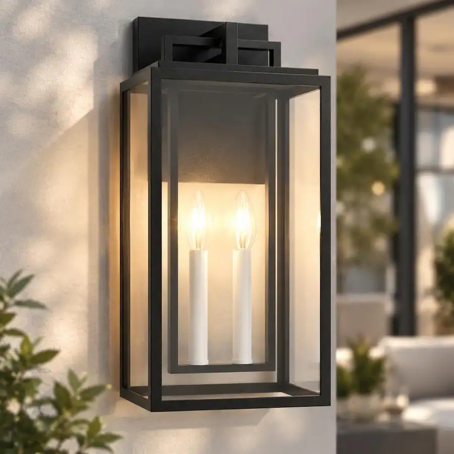 Kvp Setting RYHNUYNE 18 In Outdoor Wall Light, 2 Light Clear Tempered Glass E12 ...