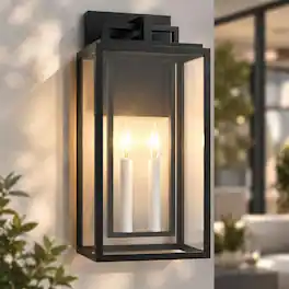 RYHNUYNE - 18 In Outdoor Wall Light, 2-Light Clear Tempered Glass E12 Base Fixture and White - Black