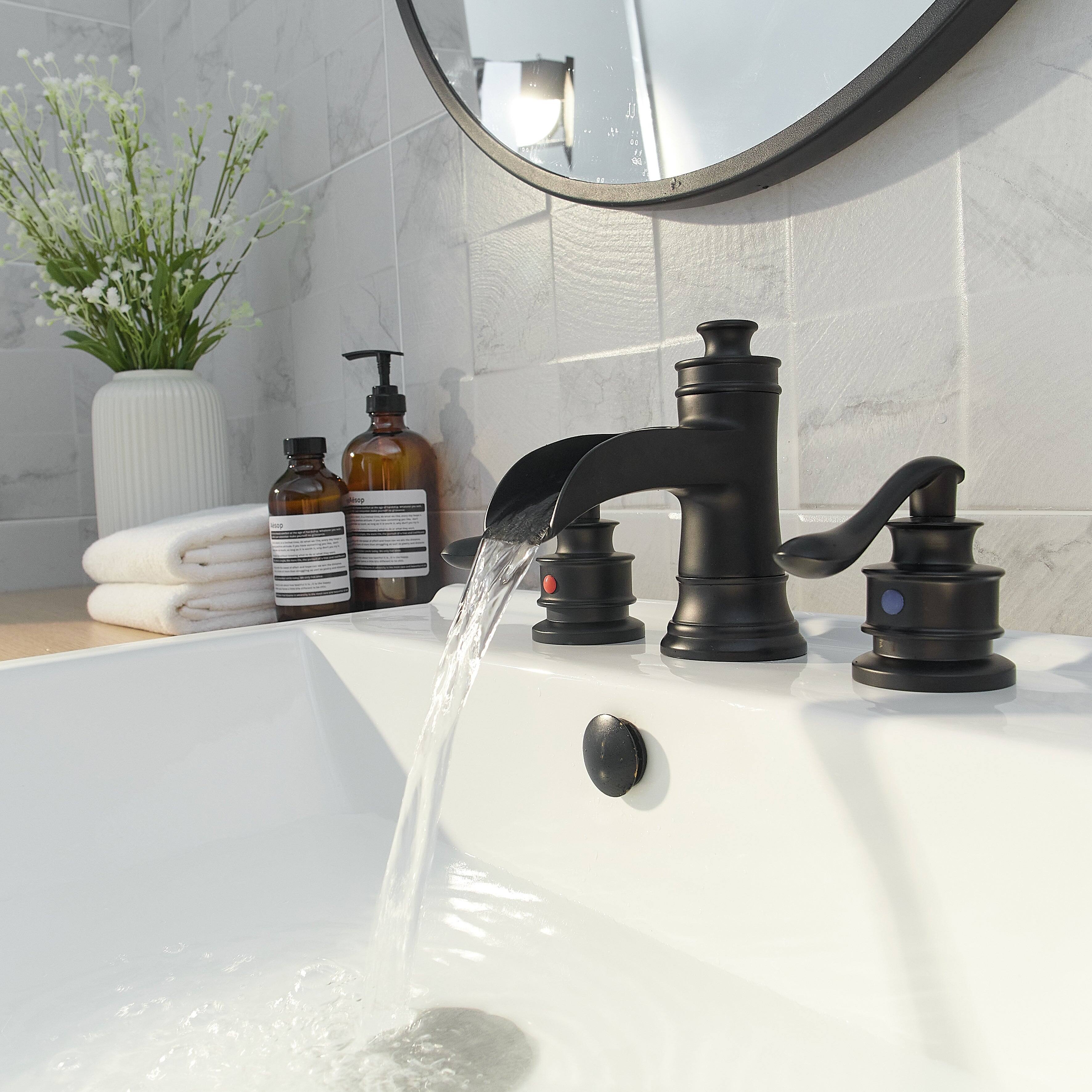 Alt View 3. Boyel Living - Waterfall 8 in. Widespread 2-Handle Bathroom Faucet with Pop-up Drain Assembly in Matte Black - Matte Black.