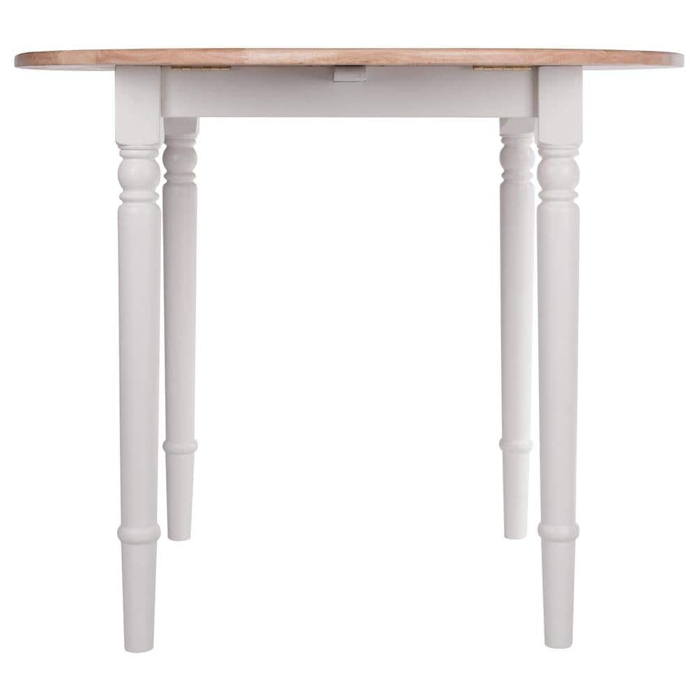 FurniFact - Natural White Small Round Drop Leaf Table – Foldable Dining Table - Natural / White