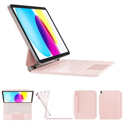 Front. Pacoar Cade - For Ipad 11th(a16 2025)/10th Generation Case With Magic 2022 Springy Backlit Keys Stain-resistant Surface Multi-touch - Pink.