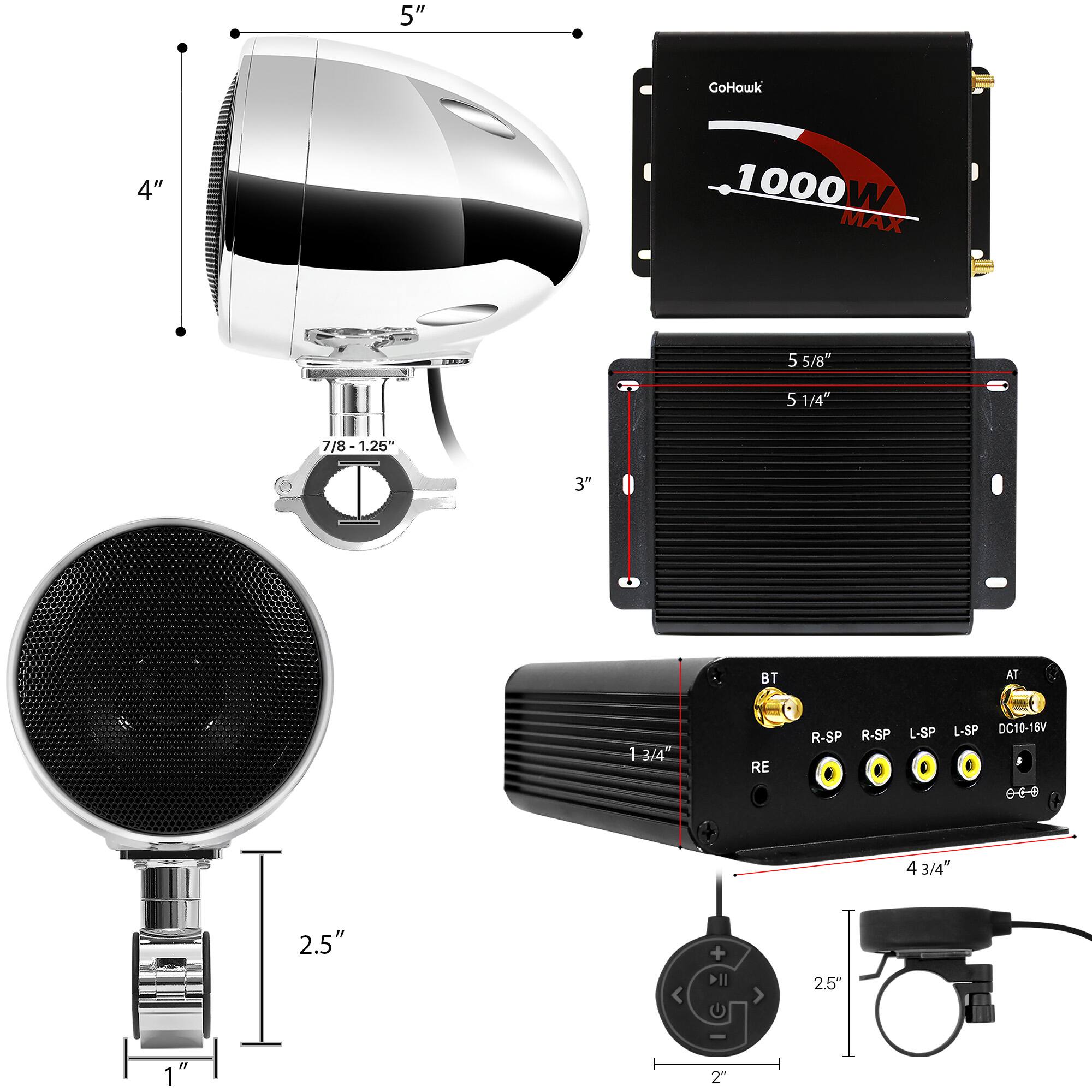 5" GoHawk  
4"  
1000W MAX  
5 5/8"  
5 1/4"  
7/8 - 1.25"  
3"  
BT AT  
1-3/4"  
1"  
RE  
R-SP  
R-SP  
L-SP  
L-SP  
DC10-16V  
00  
4 3/4"  
2.5"  
114  
2.5"  
1"  
N  
2"