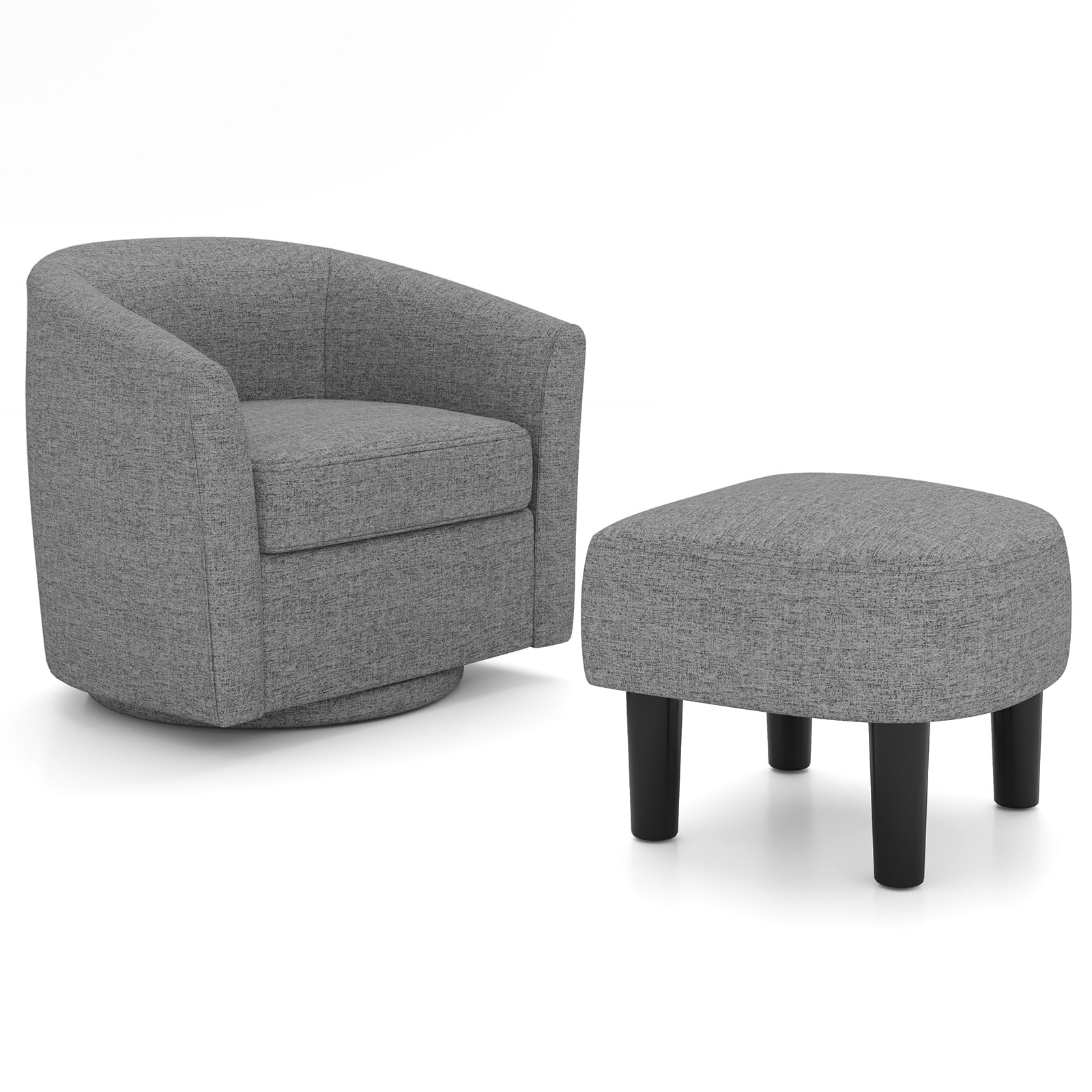 WELLFOR - Modern Swivel Club Accent Chair with Ottoman and Curved Backrest - Gray