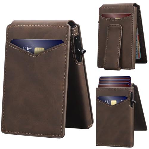Front. Vulpecula Spade - Wallet for Men RFID Blocking Card Holder, Genuine Leather Slim Pop up Card Case, Minimaslit, Front Pocket, 9-13 Card - Coffee.