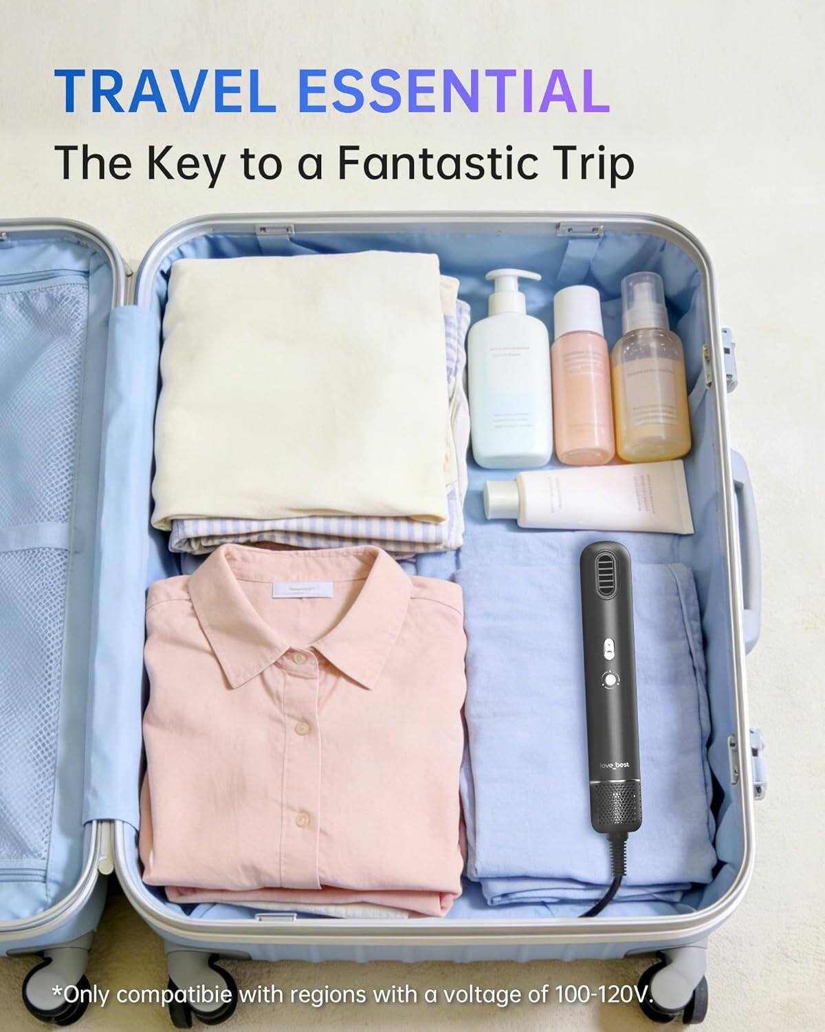 TRAVEL ESSENTIAL  
The Key to a Fantastic Trip  

*Only compatible with regions with a voltage of 100-120V.