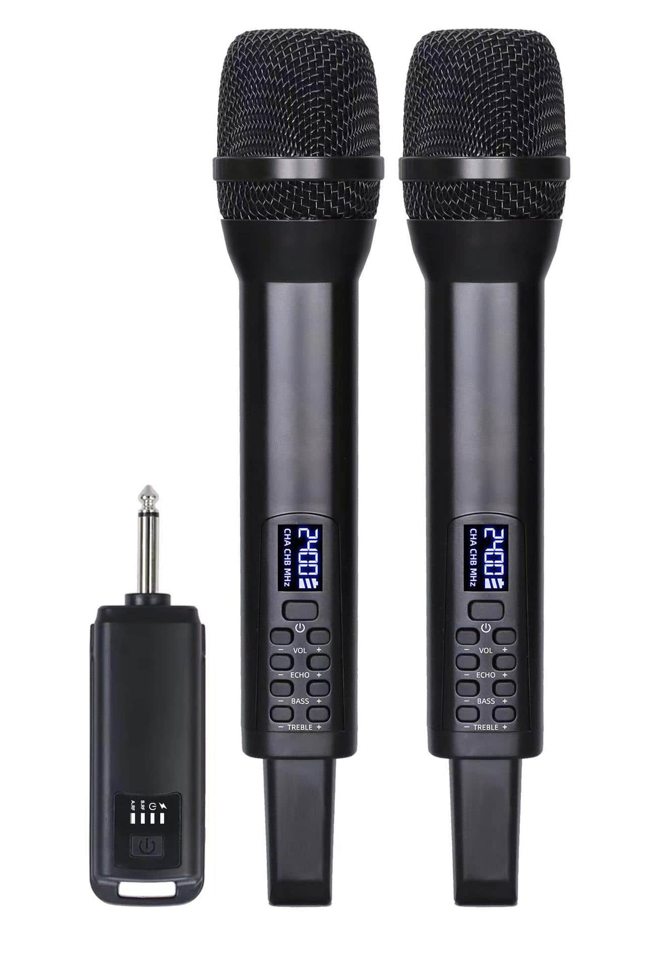 Cluzine - Wireless Dual Handheld Microphone System with DSP, Noise Reduction, 20M Range for Karaoke, Stage