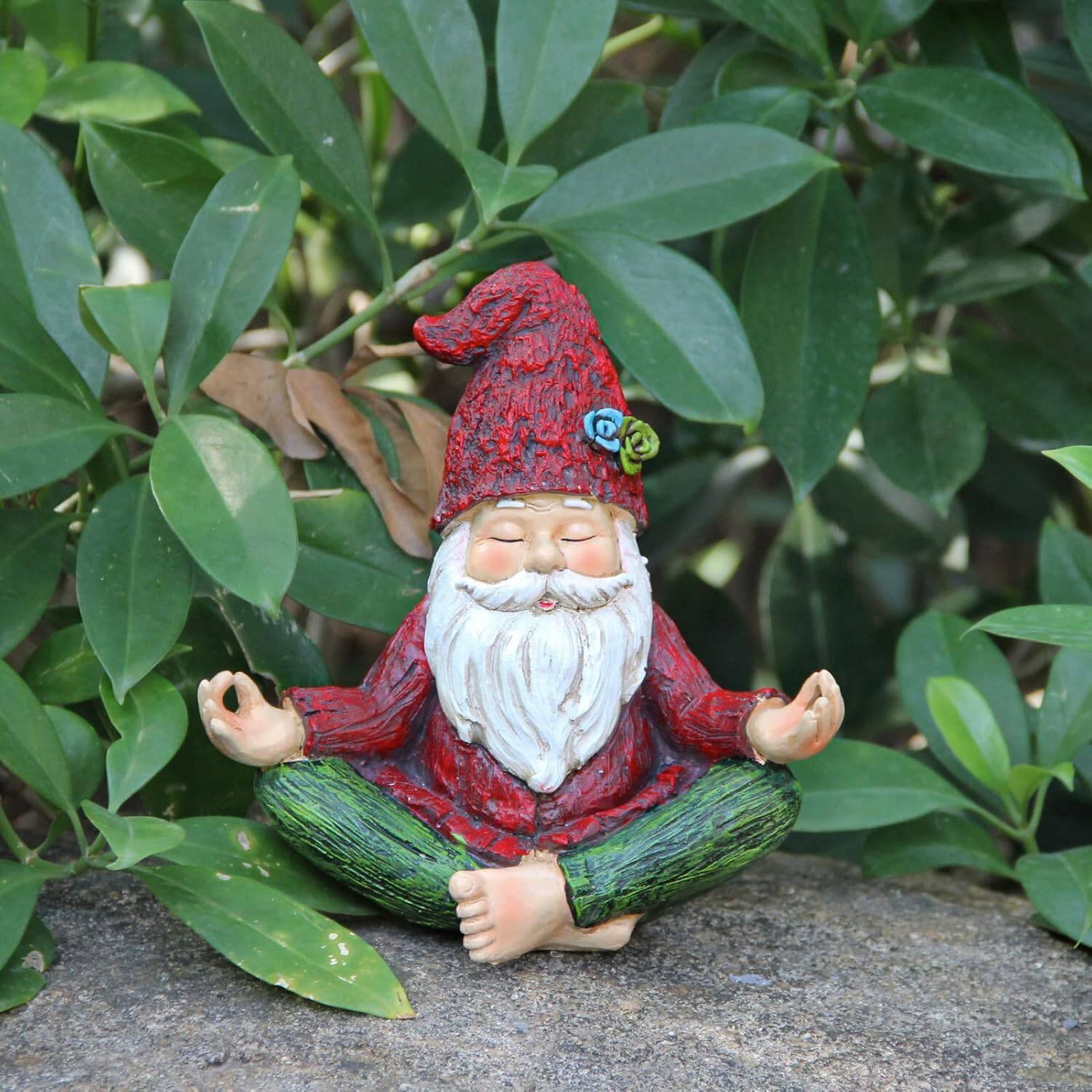 Angle. SlickBlue - Zen Garden Solar Gnome Statue Meditating in Yoga Pose for Patio - Red, Green.