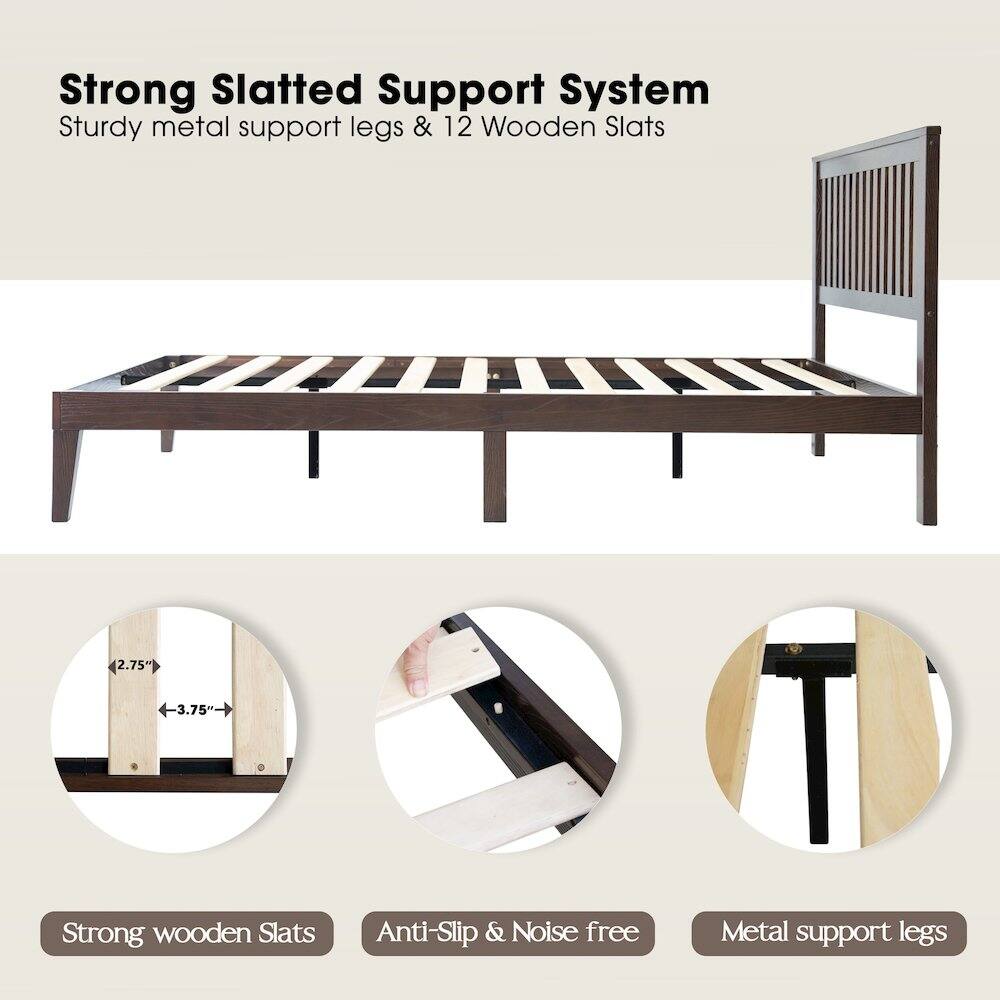 Strong Slatted Support System  
Sturdy metal support legs & 12 Wooden Slats  
2.75" 3.75"  
Strong wooden Slats  
Anti-Slip & Noise free  
Metal support legs