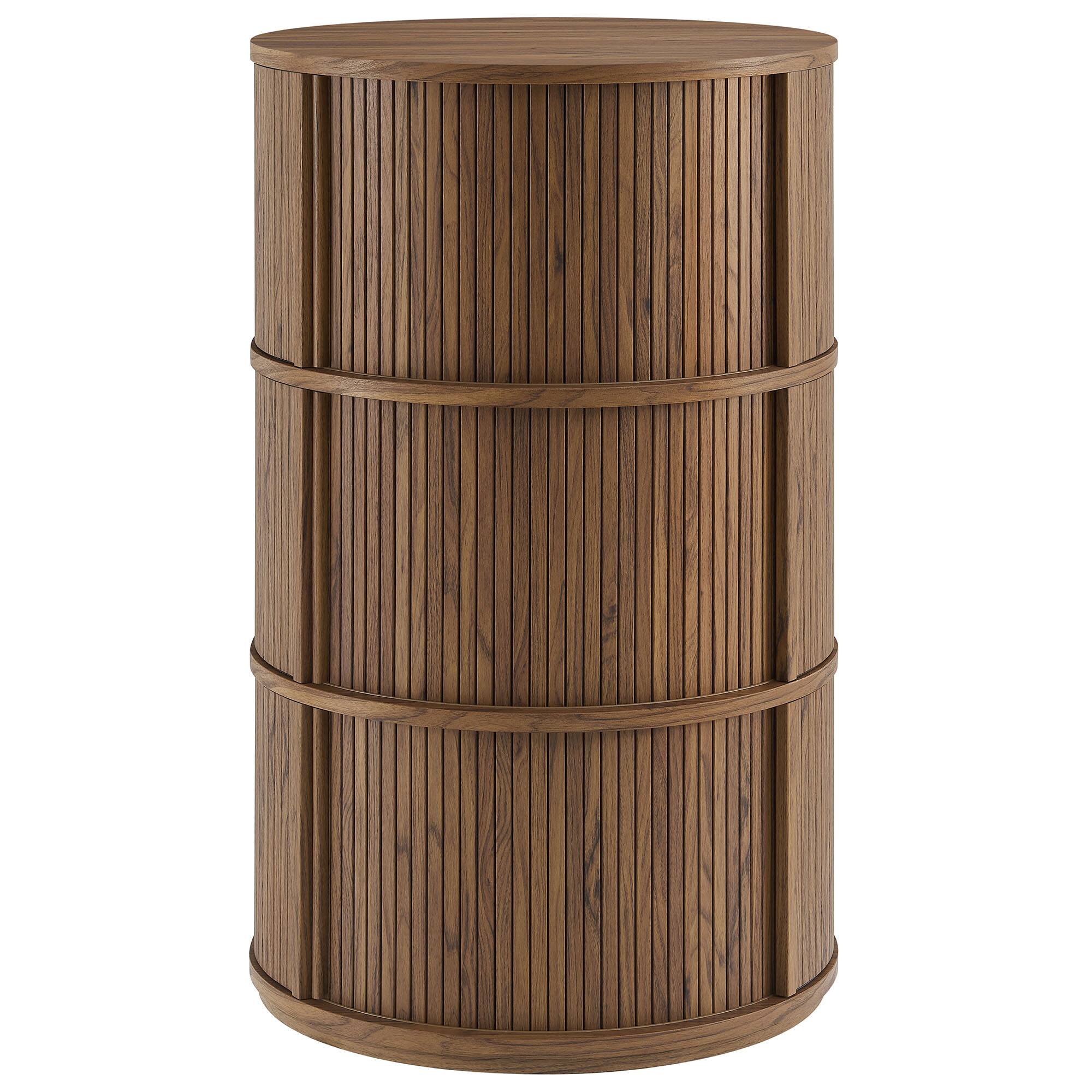 Alt View 5. Modway - Clement Round Pedestal Stand Storage Table With Sliding Tambour Doors by Modway - Walnut.