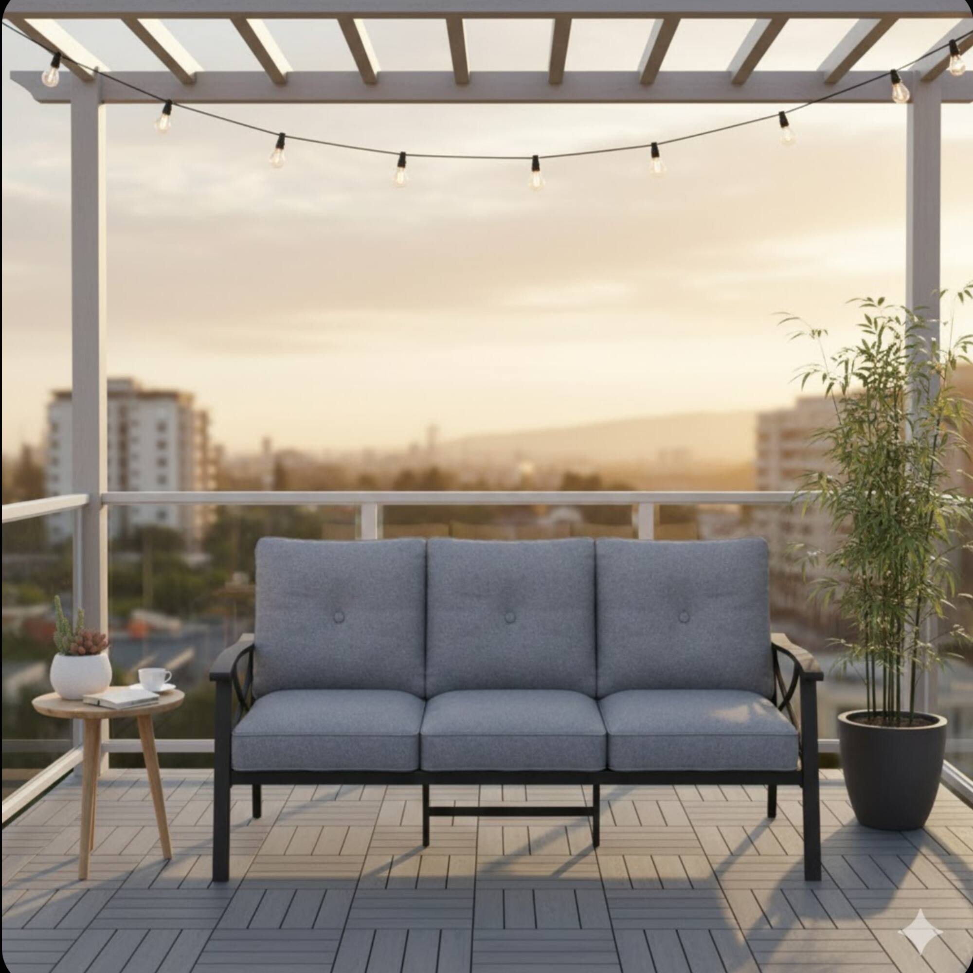 Angle. Mondawe - 70 Inches All-Weather Metal 3-Seat Patio Sofa with Cushions - Gray+ khaki.