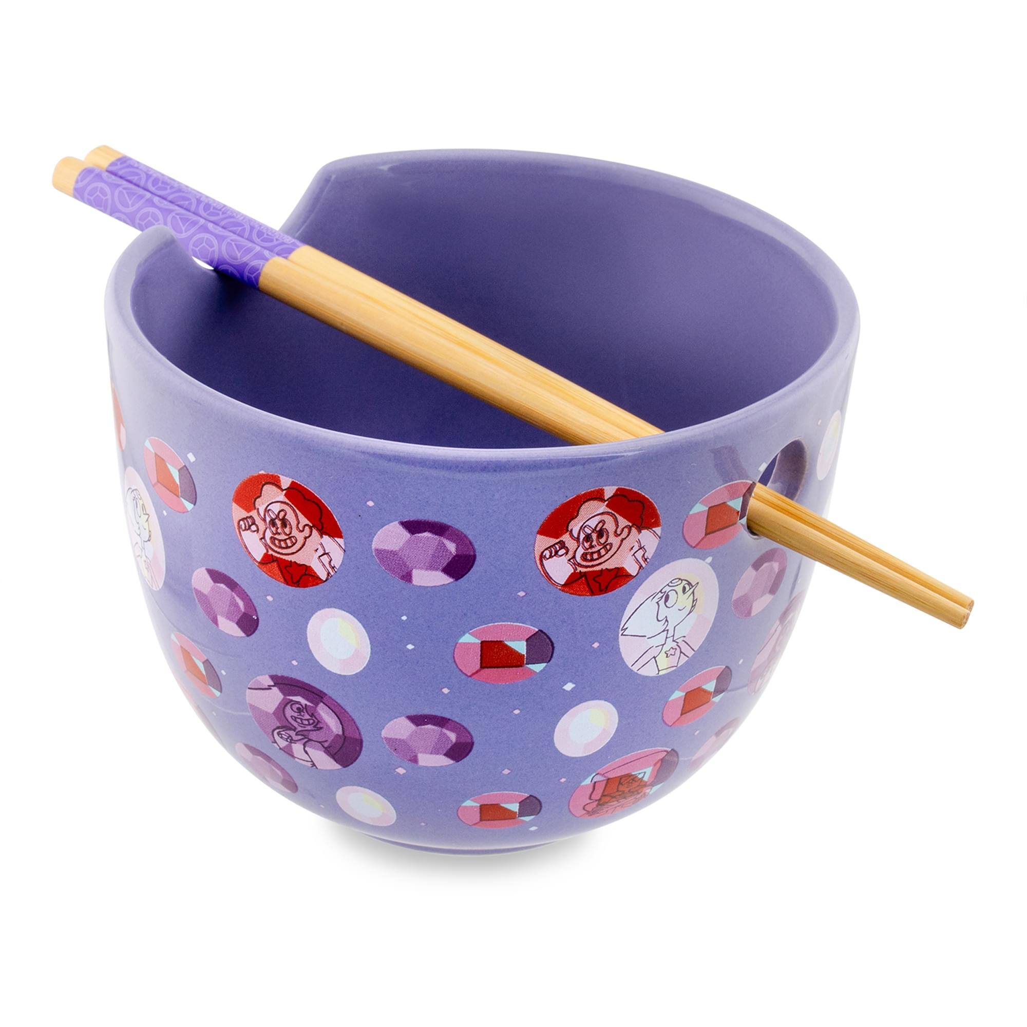 Front. Silver Buffalo - Steven Universe Crystal Gems 20-Ounce Ceramic Ramen Bowl and Chopstick Set - Purple.