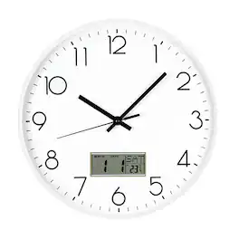 Oumilen - 12" Wall Clock with Digital Calendar Display - White