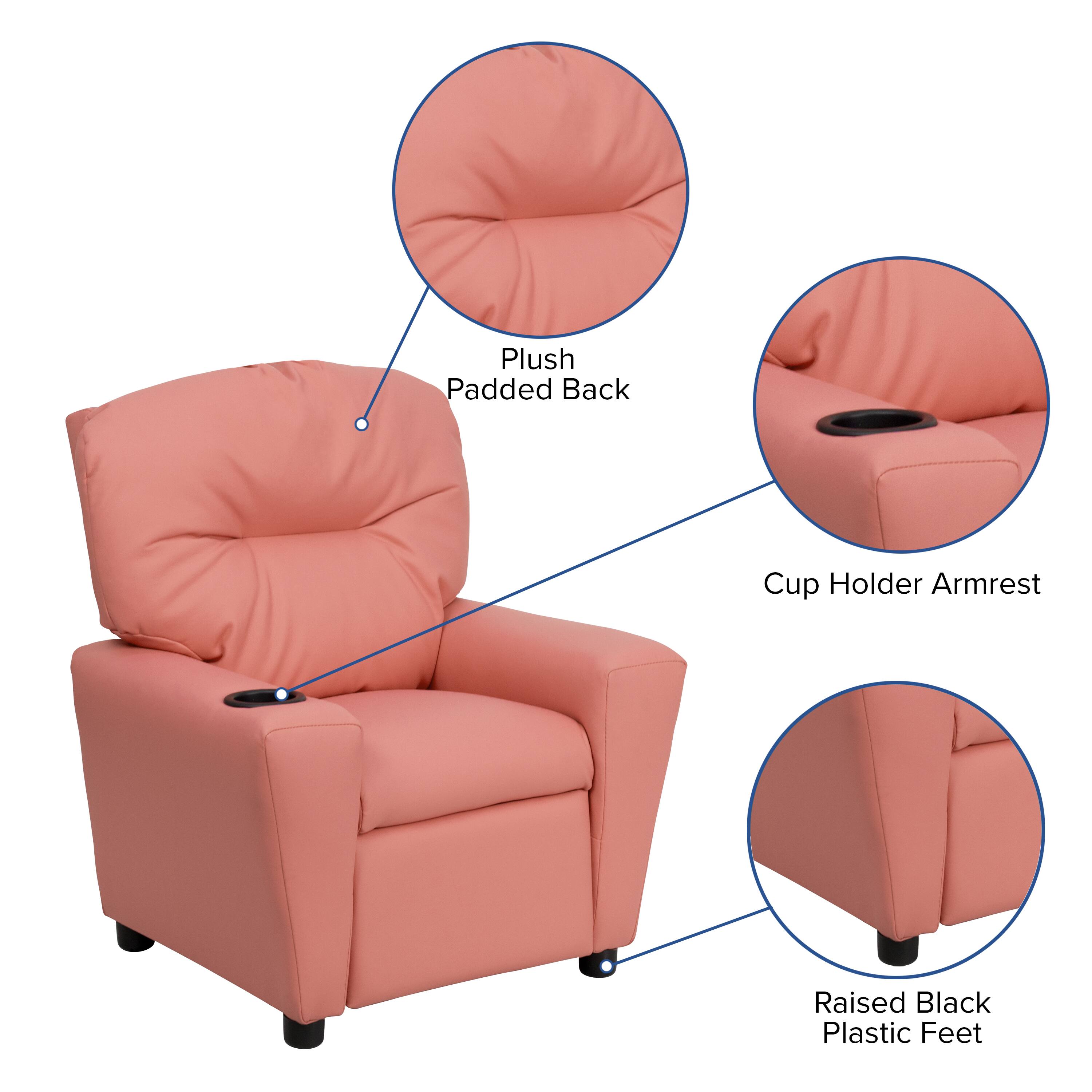 Alt View 13. Alamont Home - Contemporary Kids Recliner with Cup Holder - Pink Vinyl.