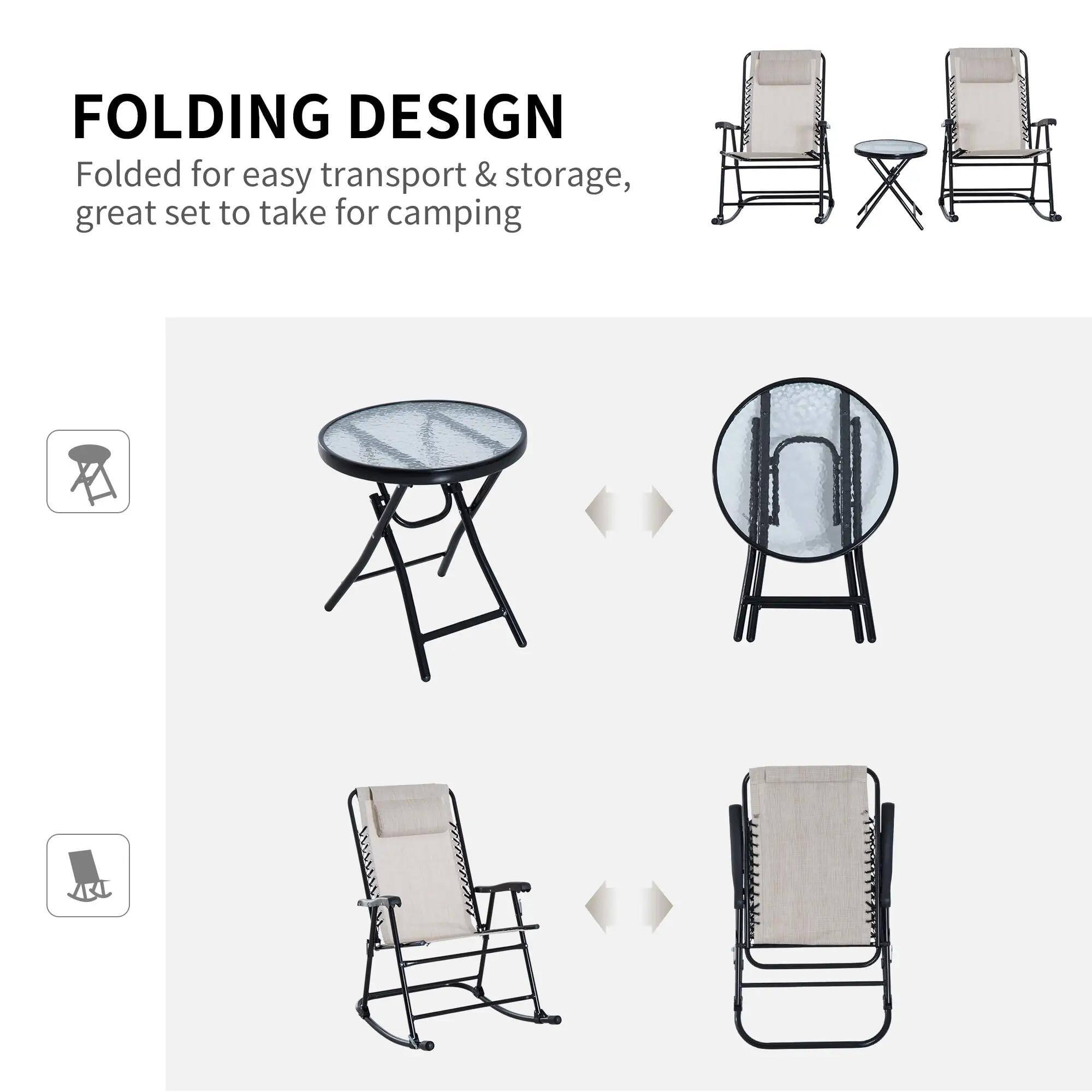 FOLDING DESIGN
Folded for easy transport & storage, great set to take for camping