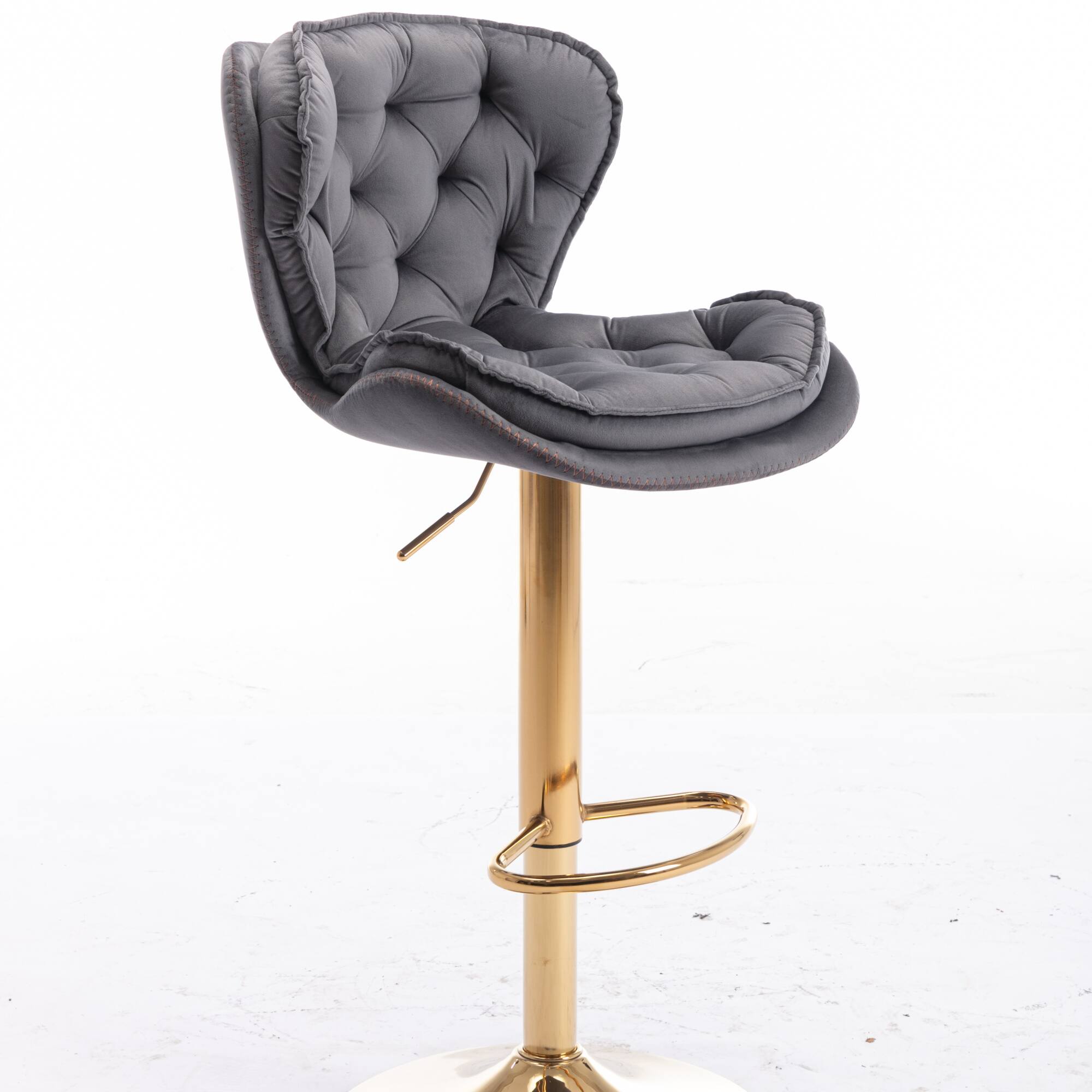 Alt View 2. GOODSILO - Set of 2 Adjustable Swivel Bar Stools with Chrome Footrest and Velvet Upholstery - Grey.