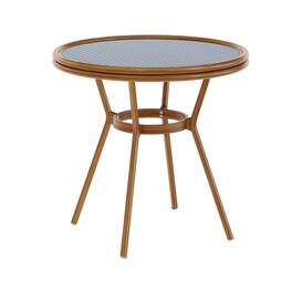 Flash Furniture - Lourdes Indoor/Outdoor Commercial Bistro 31.5" Table, Navy and White PE Rattan, Glass Top, Bamboo Print Aluminum Frame i - Blue