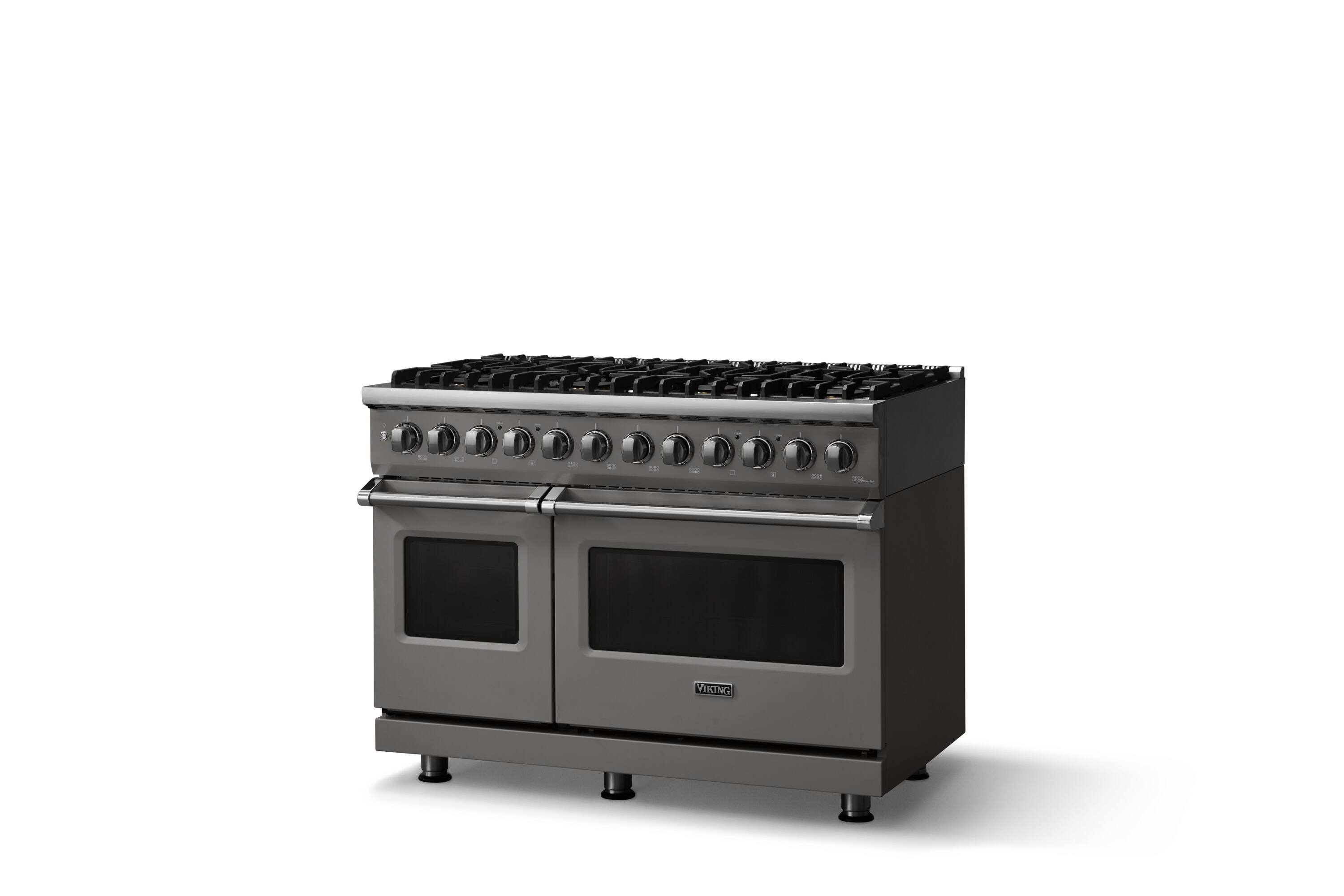Angle. Viking - 48 in. Wide 8 Burner Pro 5 Series 7.3Cu. Ft. Freestanding Sealed LP Dual Fuel Convection Range/Griddle - Cast Black - Cast Black.