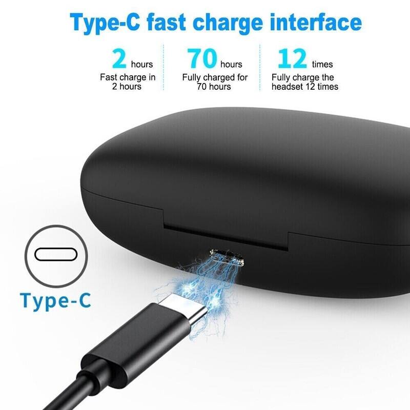 Type-C fast charge interface

- 2 hours: Fast charge in 2 hours
- 70 hours: Fully charged for 70 hours
- 12 times: Fully charge the headset 12 times