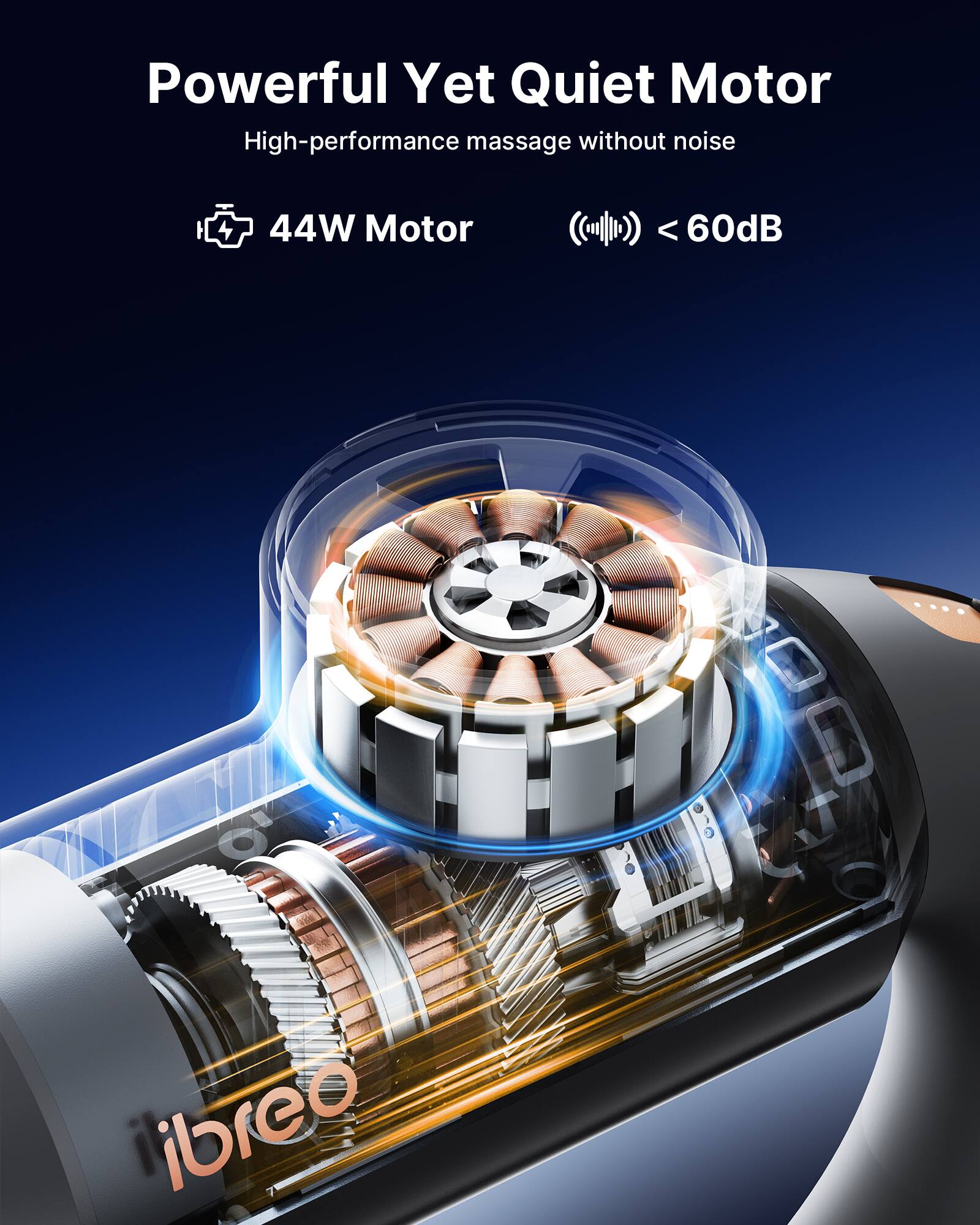 Powerful Yet Quiet Motor  
High-performance massage without noise  
44W Motor  
< 60dB  
ibre