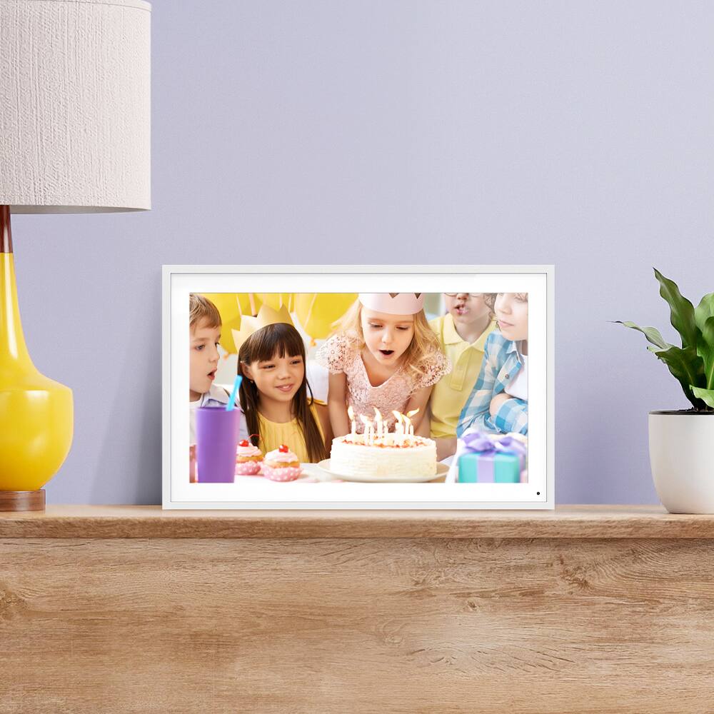 Alt View 2. Aluratek - 10.1" Calendar and Digital Photo Frame with WiFi, Touchscreen IPS LCD Display, No Subscription Fee and 32GB - White.