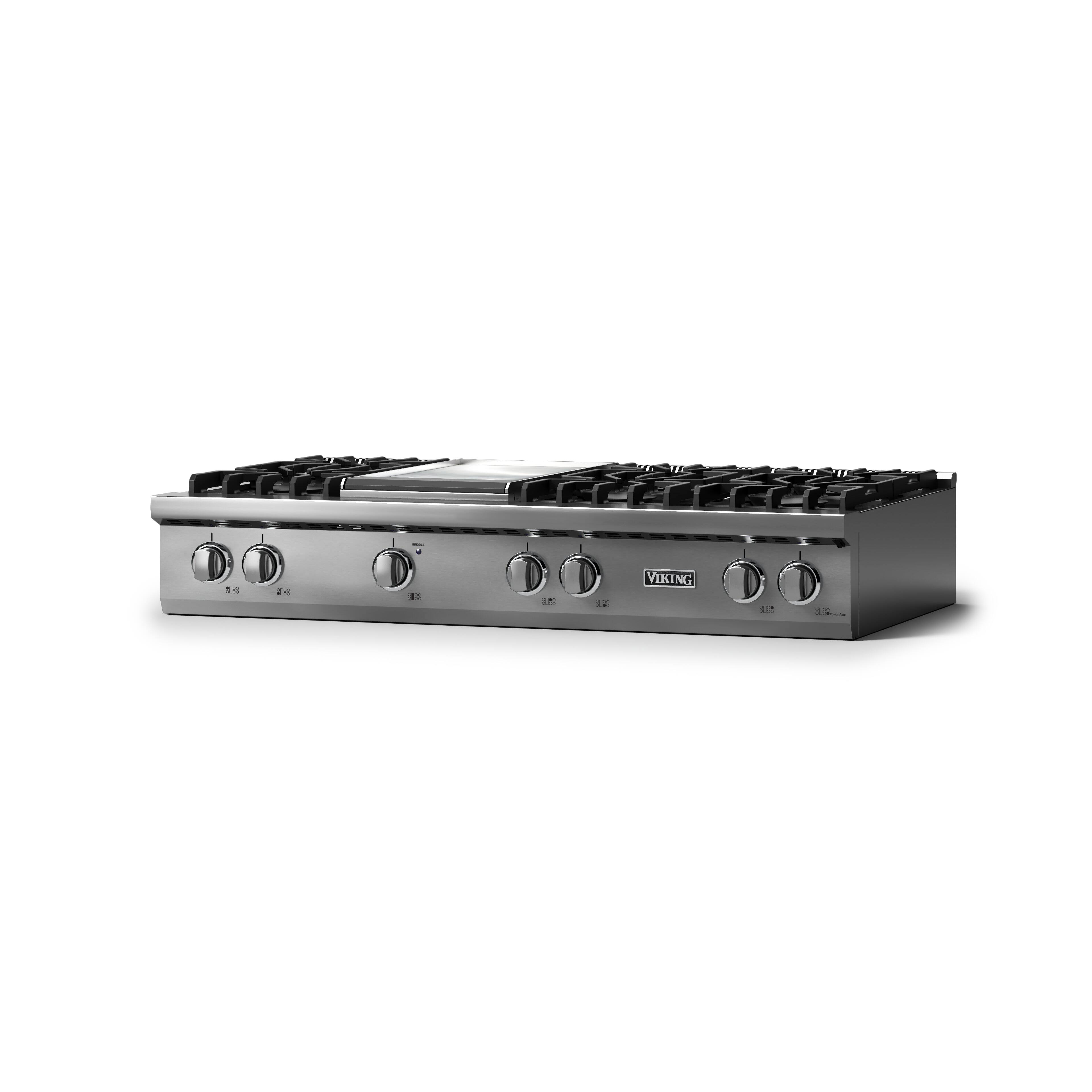 Angle. Viking - 48"W. Pro5S 6 Burner Built-in Gas Sealed Burner Cooktop-Stainless Steel - Stainless Steel.