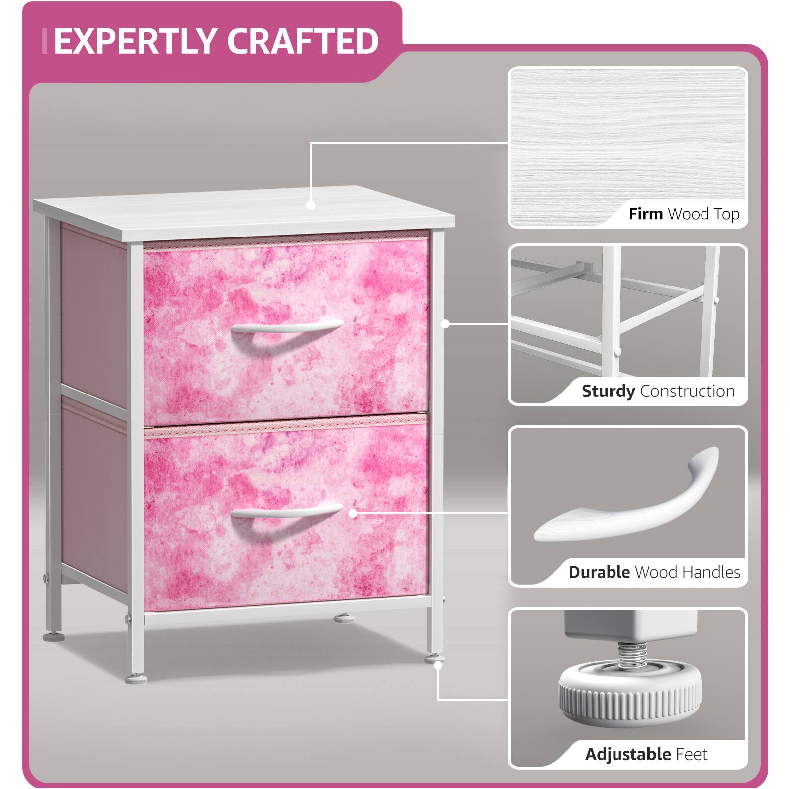 EXPERTLY CRAFTED

- Firm Wood Top
- Sturdy Construction
- Durable Wood Handles
- Adjustable Feet