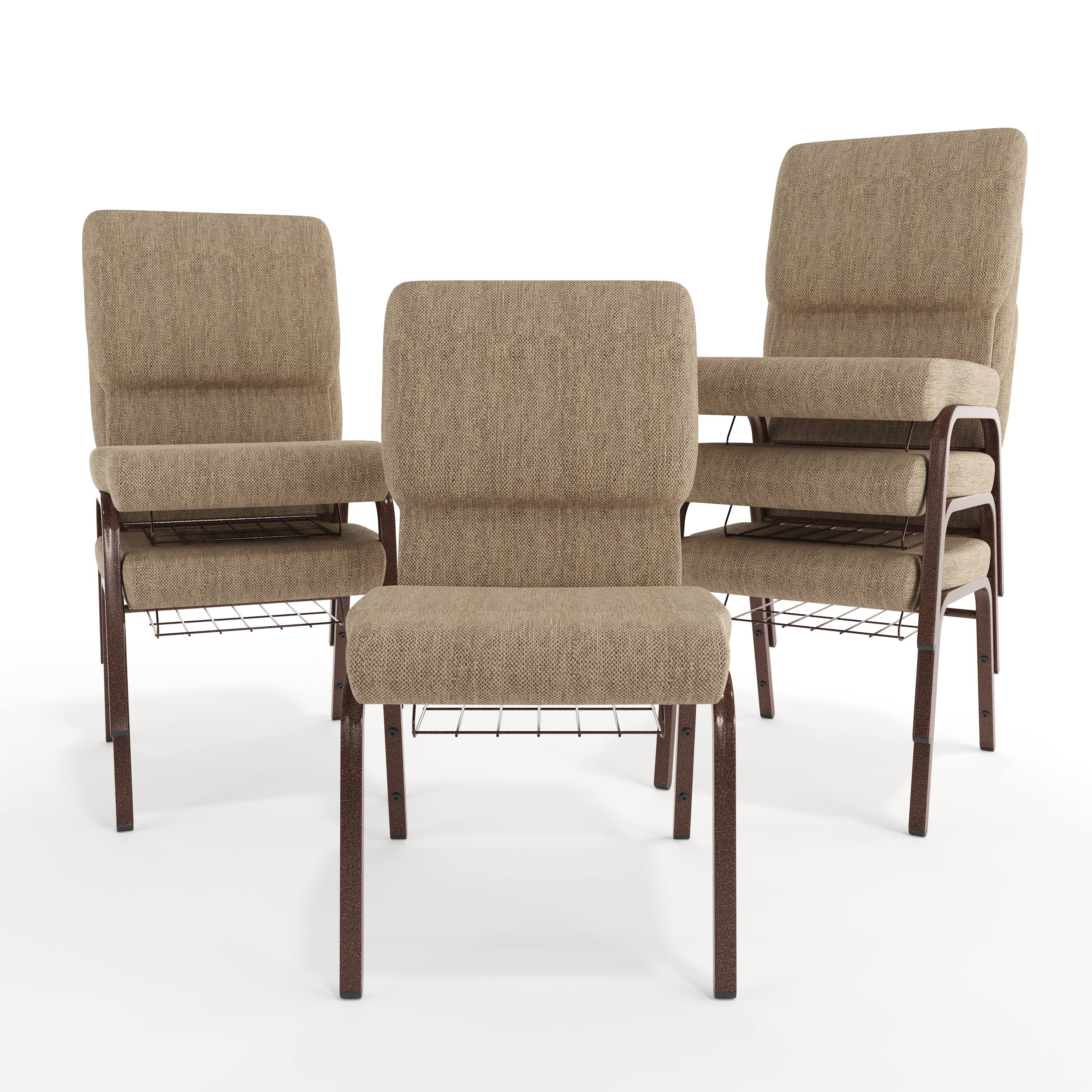 Alt View 10. Emma + Oliver - 18.5"W Church/Reception Guest Chair with Communion Cup Book Rack - Beige Fabric/Copper Vein Frame.