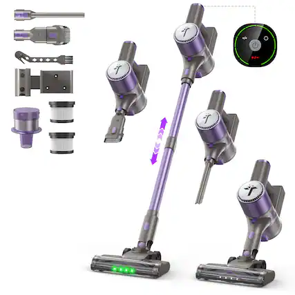 Front. Teendow - Cordless Lightweight 300W Stick Vacuum Cleaner, Rechargeable 2 Speed Vacuum with LED Indicator, Large Dust Cup - Purple.