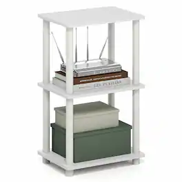 Furinno - TURN-N-TUBE Toolless Assembly Storage Shelves, 3-Tier Open Frame Book Shelf, Standing Corner Shelf, Open Shelves - White