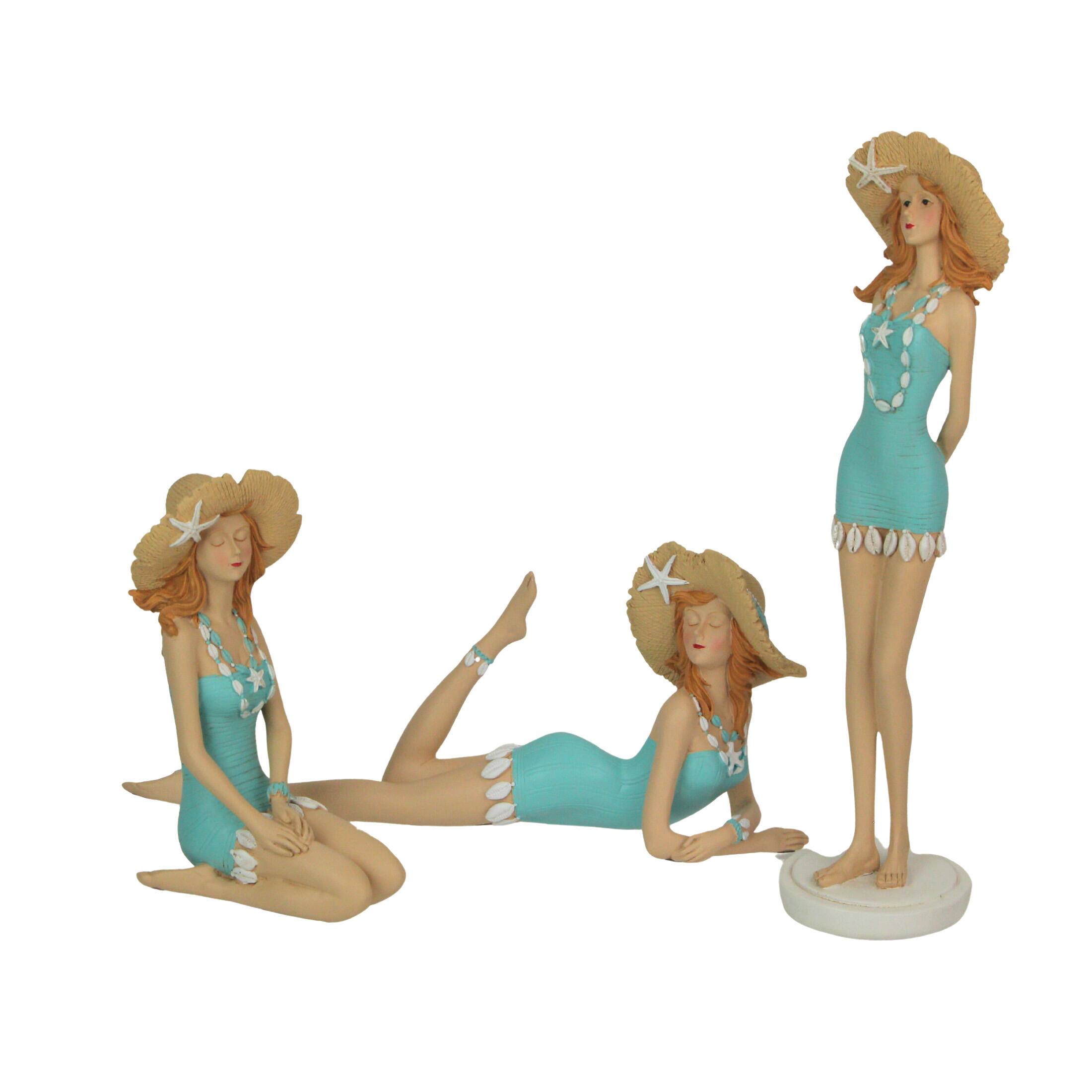 Front. Fancy That - Retro Bathing Beauty Figurine Set of 3 – Vintage Coastal Decor Accents - Multicolored.
