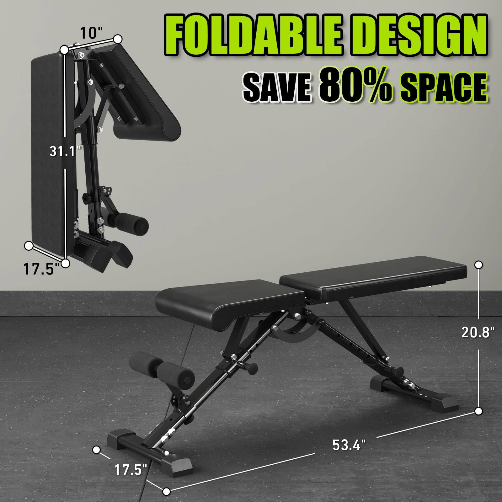 10" FOLDABLE DESIGN SAVE 80% SPACE 1 31.1 17.5 20.8" 53.4" 17.5"