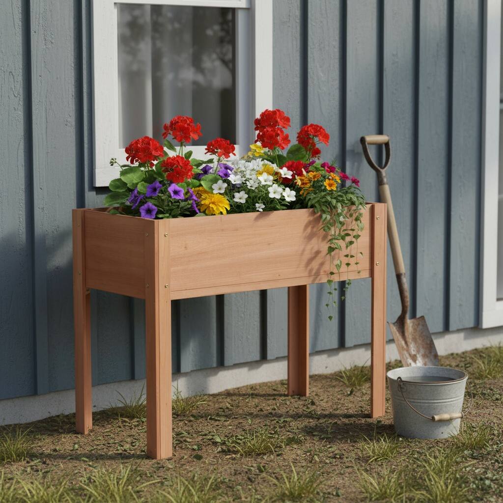 Alt View 3. PAIHOME - Natural Solid Wood Raised Garden Bed with Legs, Elevated Planter Box for Outdoor Plants Fruits Vegetables - 40x20x31 Inch - Brown.