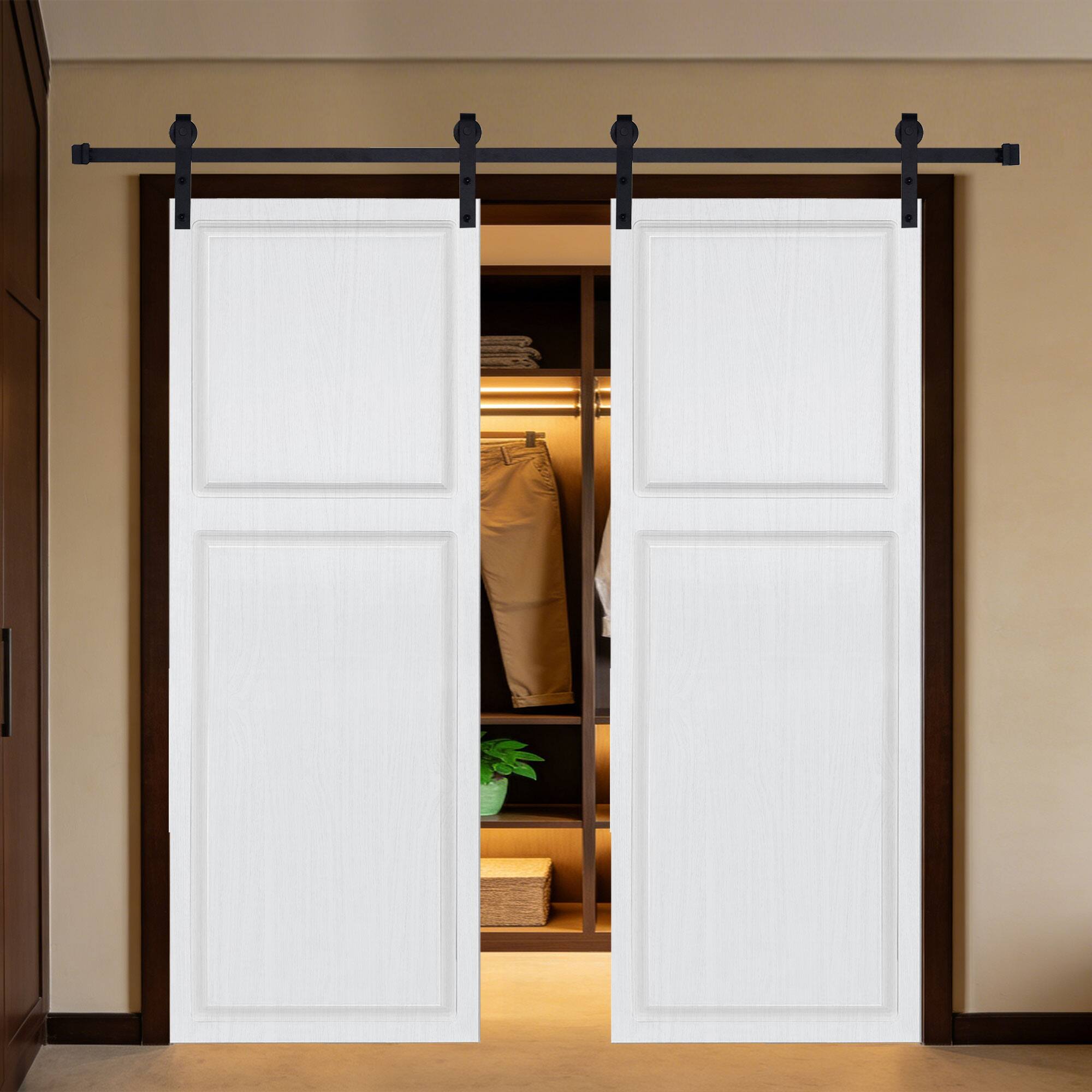 Alt View 1. Boyel Living - Milk White Double Barn Sliding Door 84-in L x 0.75-in W x 72-in H with Complete Hardware Kit - Milk White.