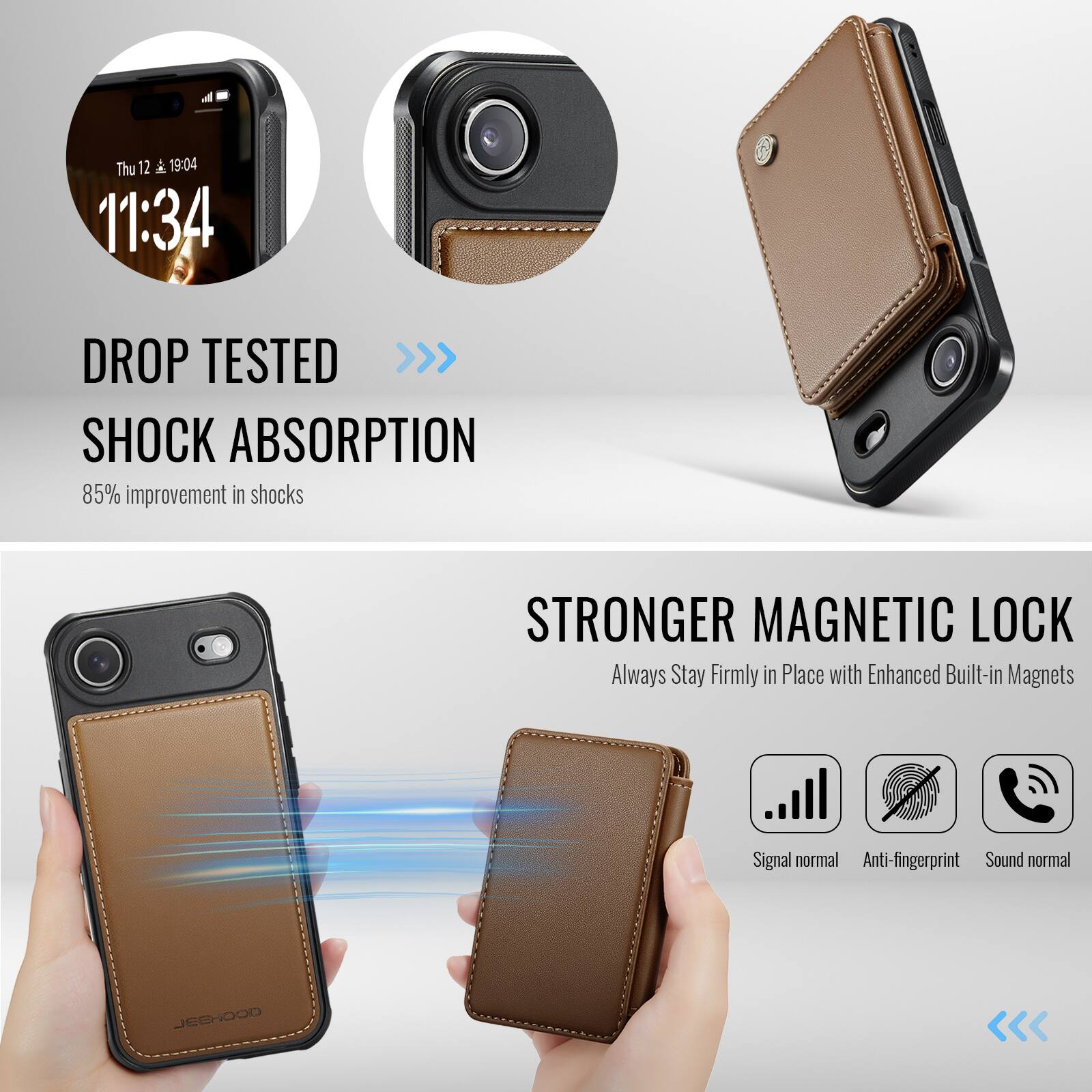 - Thu 12 A 19:04 11:34
- DROP TESTED >>> SHOCK ABSORPTION
- 85% improvement in shocks
- STRONGER MAGNETIC LOCK
- Always Stay Firmly in Place with Enhanced Built-in Magnets
- Signal normal
- Anti-fingerprint
- Sound normal
- JEEHOOD