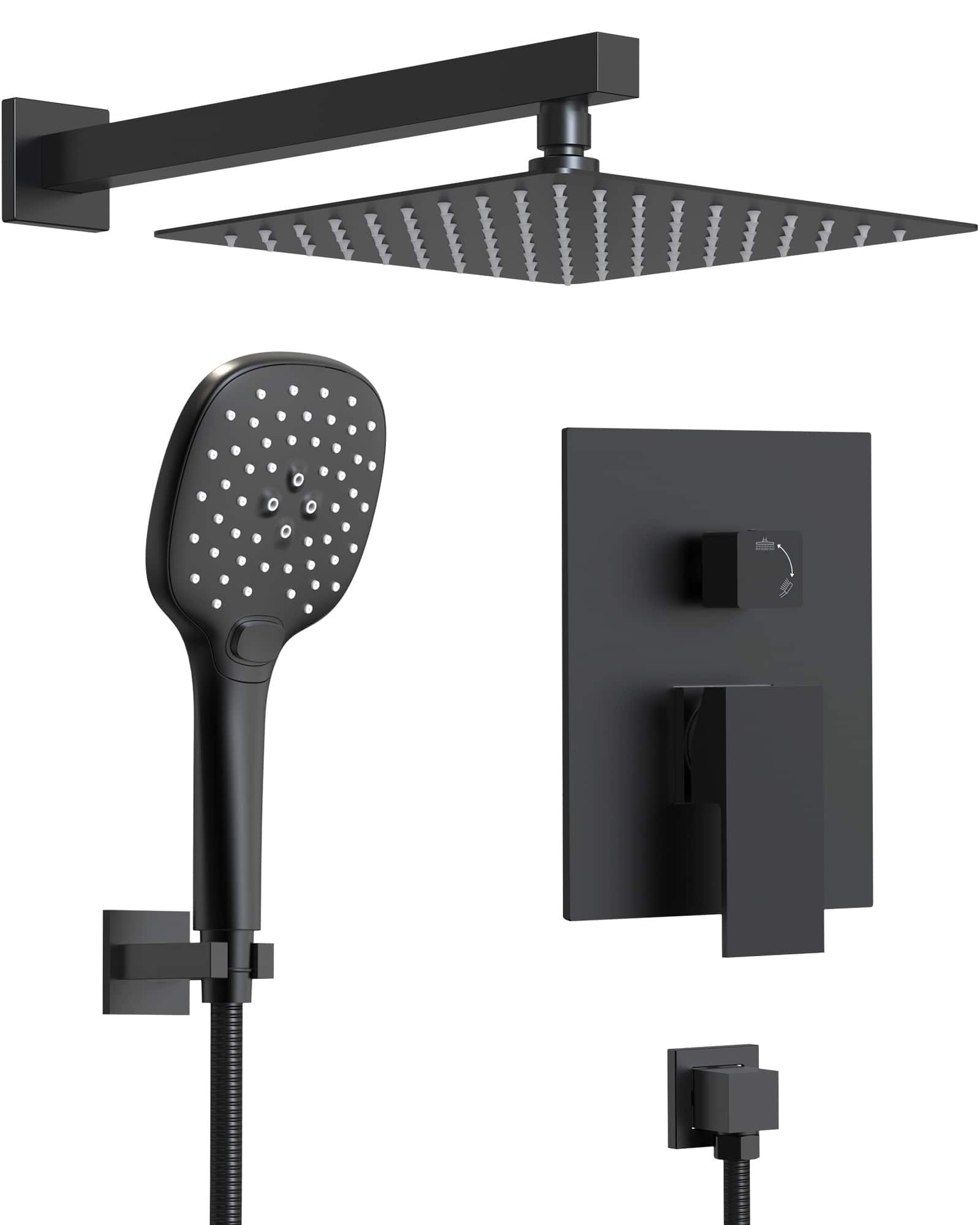 Front. GRANDJOY - Thermostatic Shower Faucet Set with 10" Rain Shower Head and Handheld Sprayer for Wall Mounted Installation - Matte Black.