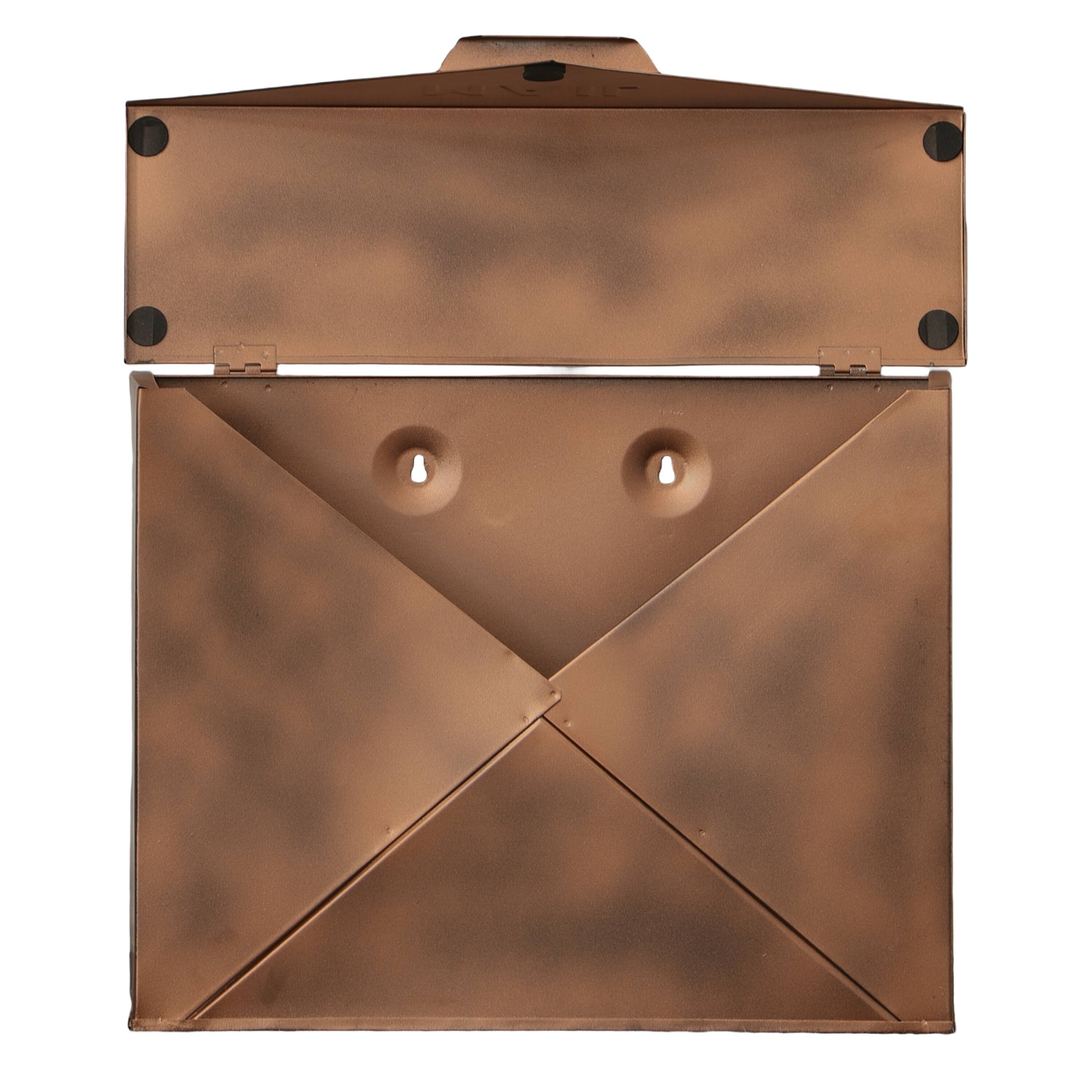Alt View 2. Manhattan Lane - Envelope Shaped Wall Mount Metal Mail Box - Brown.