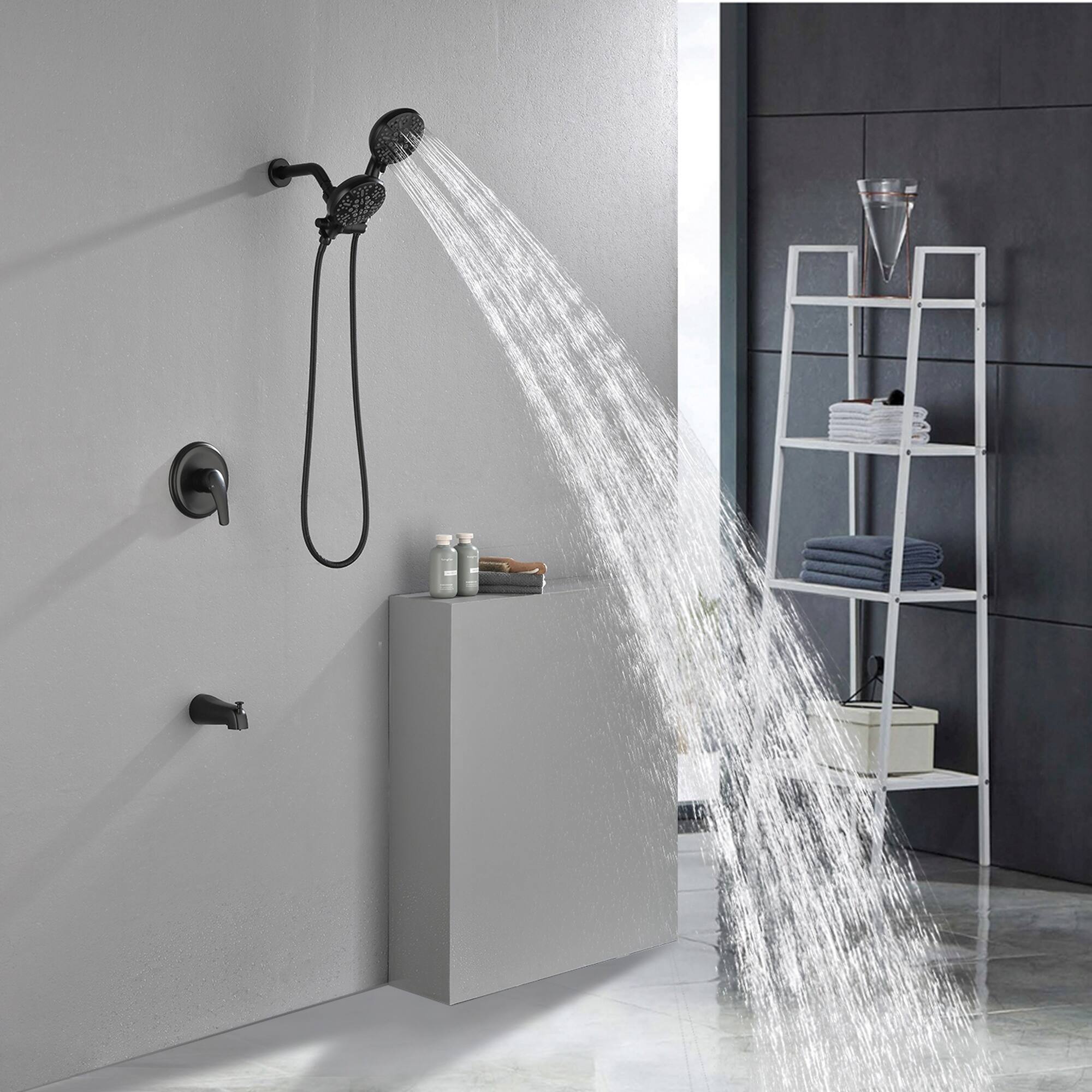Alt View 3. Boyel Living - Matte Black Dual Shower Head System Brass SUS304 1-Function Valve 7-Function Sprayers cUPC - Black.