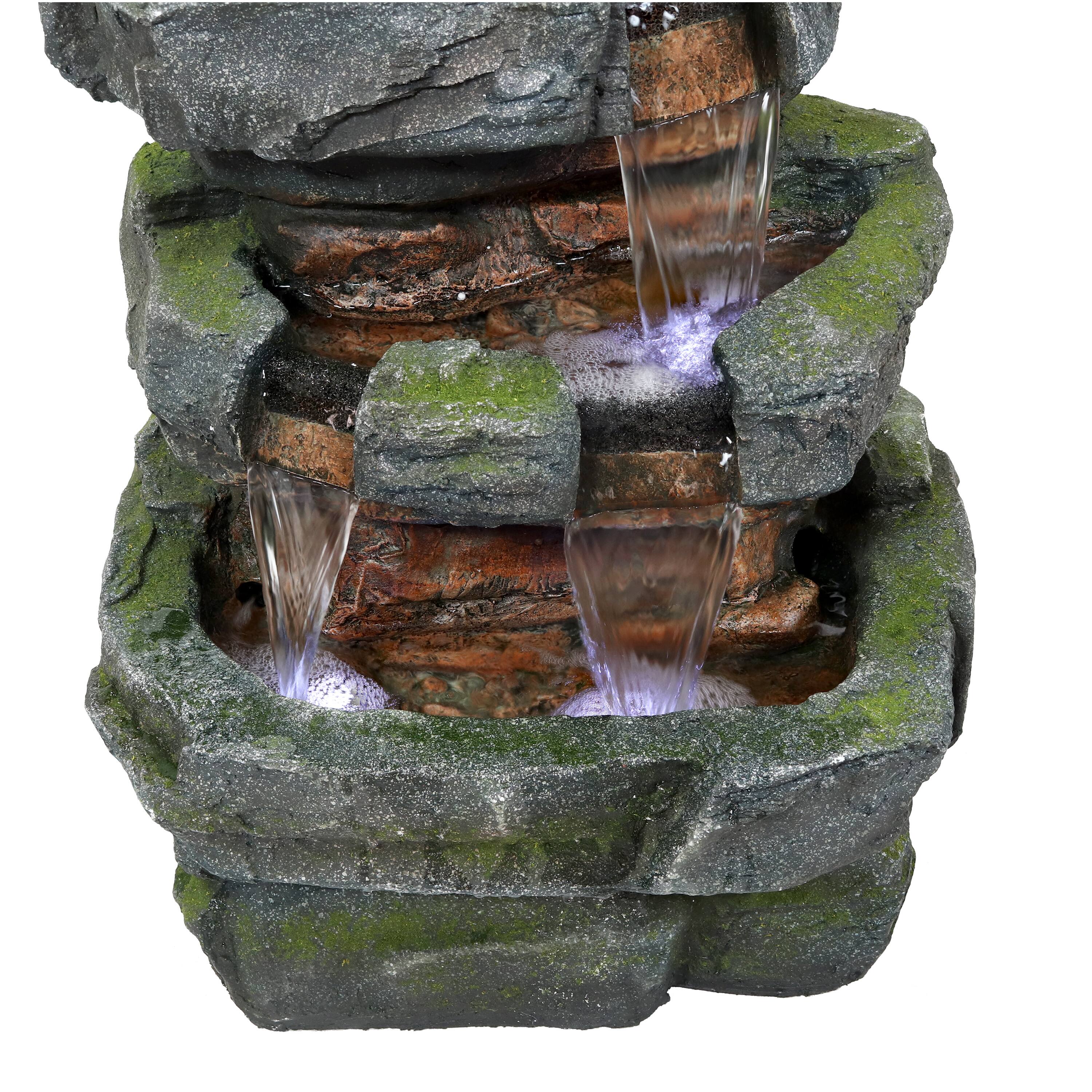 Alt View 7. Sunnydaze - Electric Tiered Stone Waterfall Fountain with LED Lights - 23 in - Light Brown.