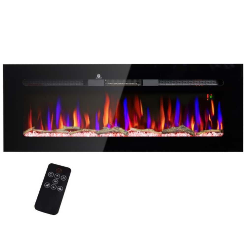 Rbied - 50in Wall Mount Electric Fireplace with Remote - Black